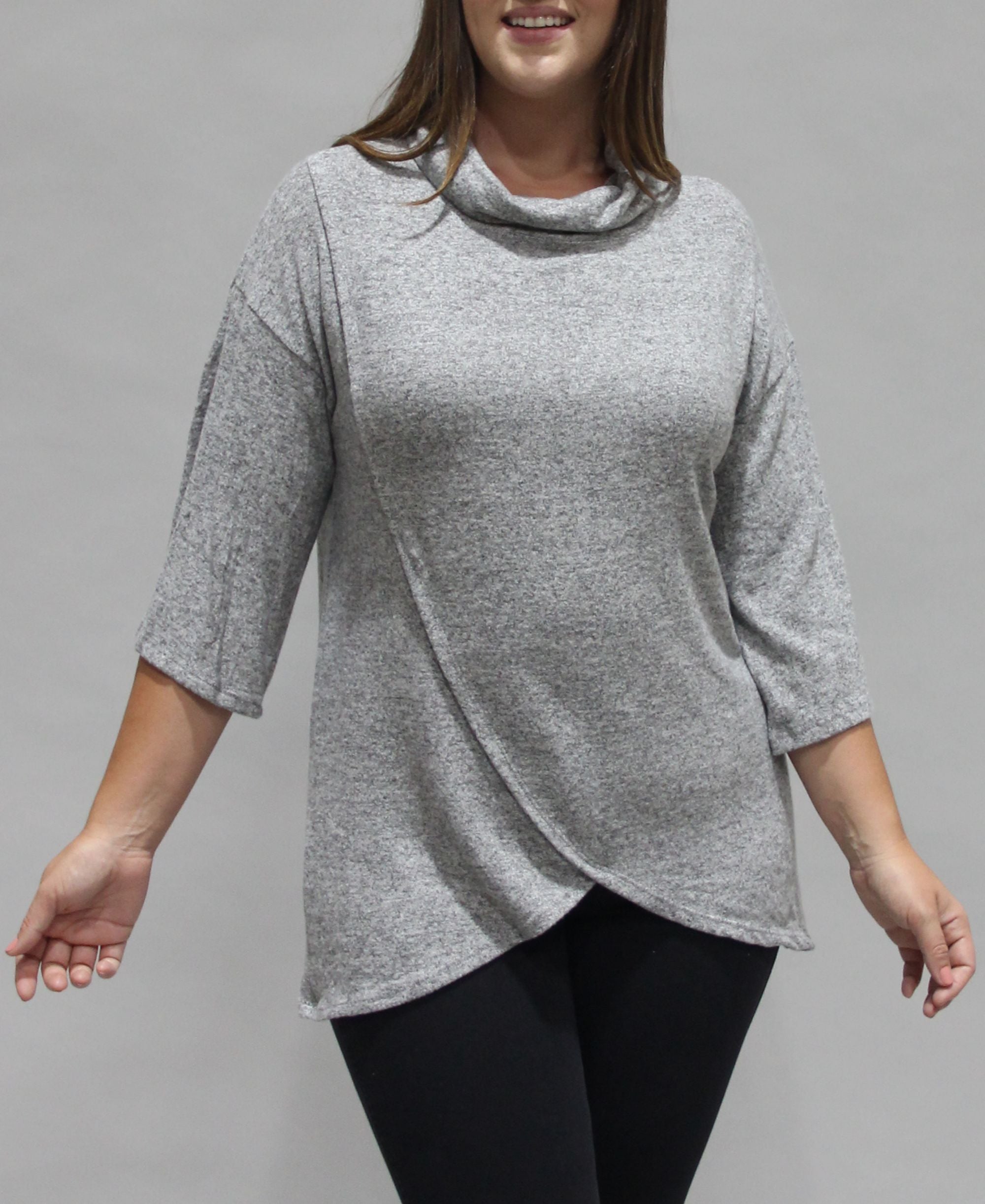 Coin 1804 Womens Plus Size 3/4 Sleeve Surplice Cowl Neck Top