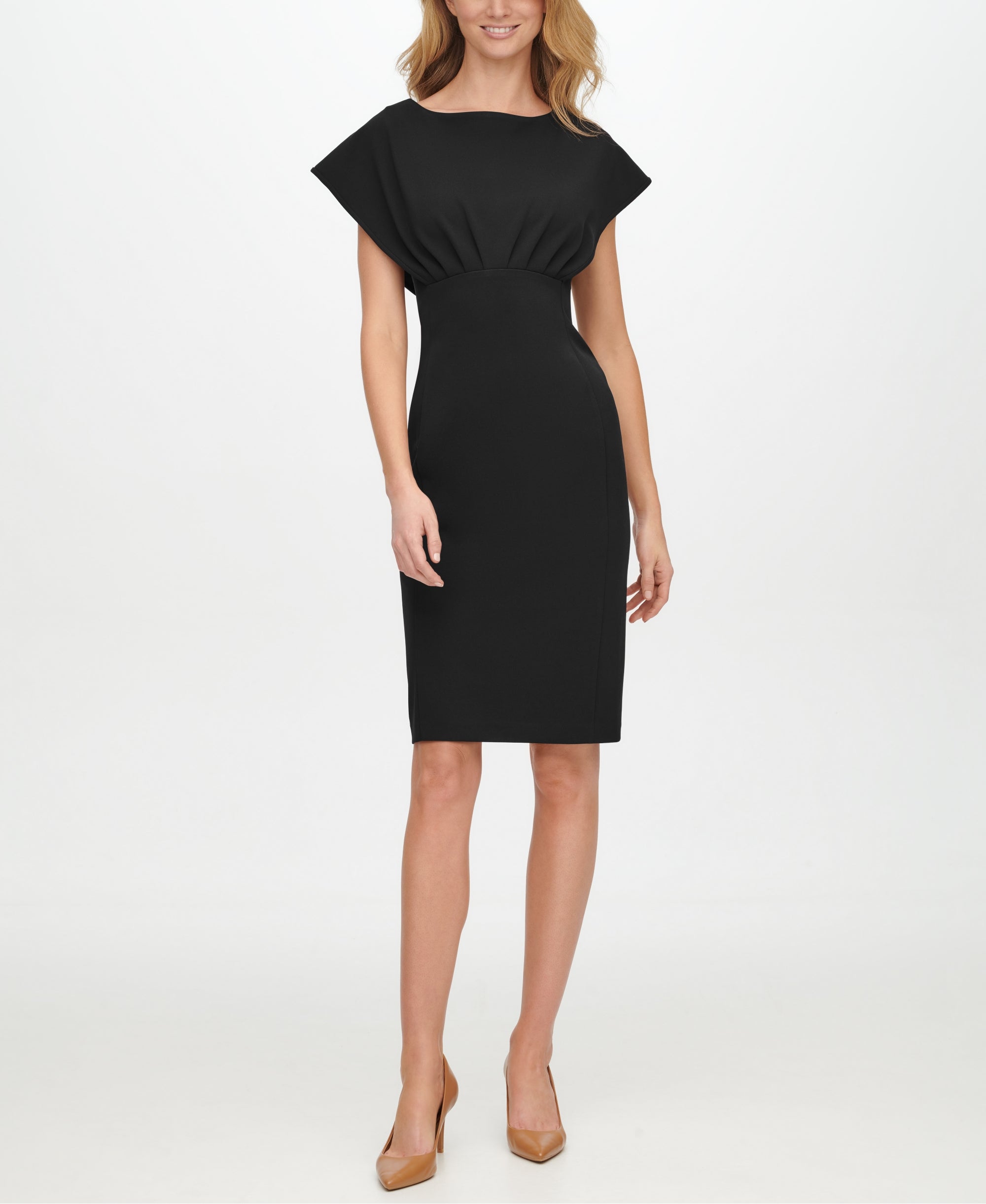 Solid Capelet Empire-Waist Sheath Dress