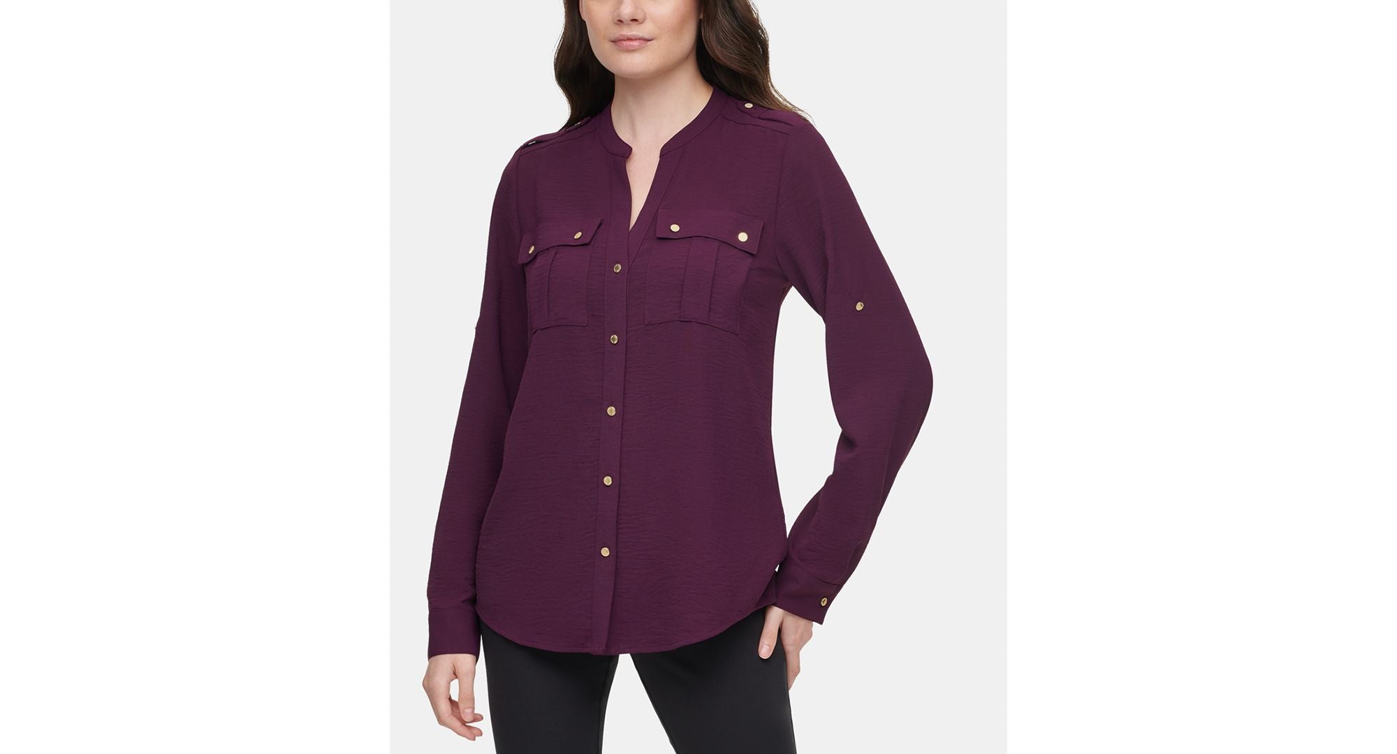 Textured Roll Tab Button Down Shirt