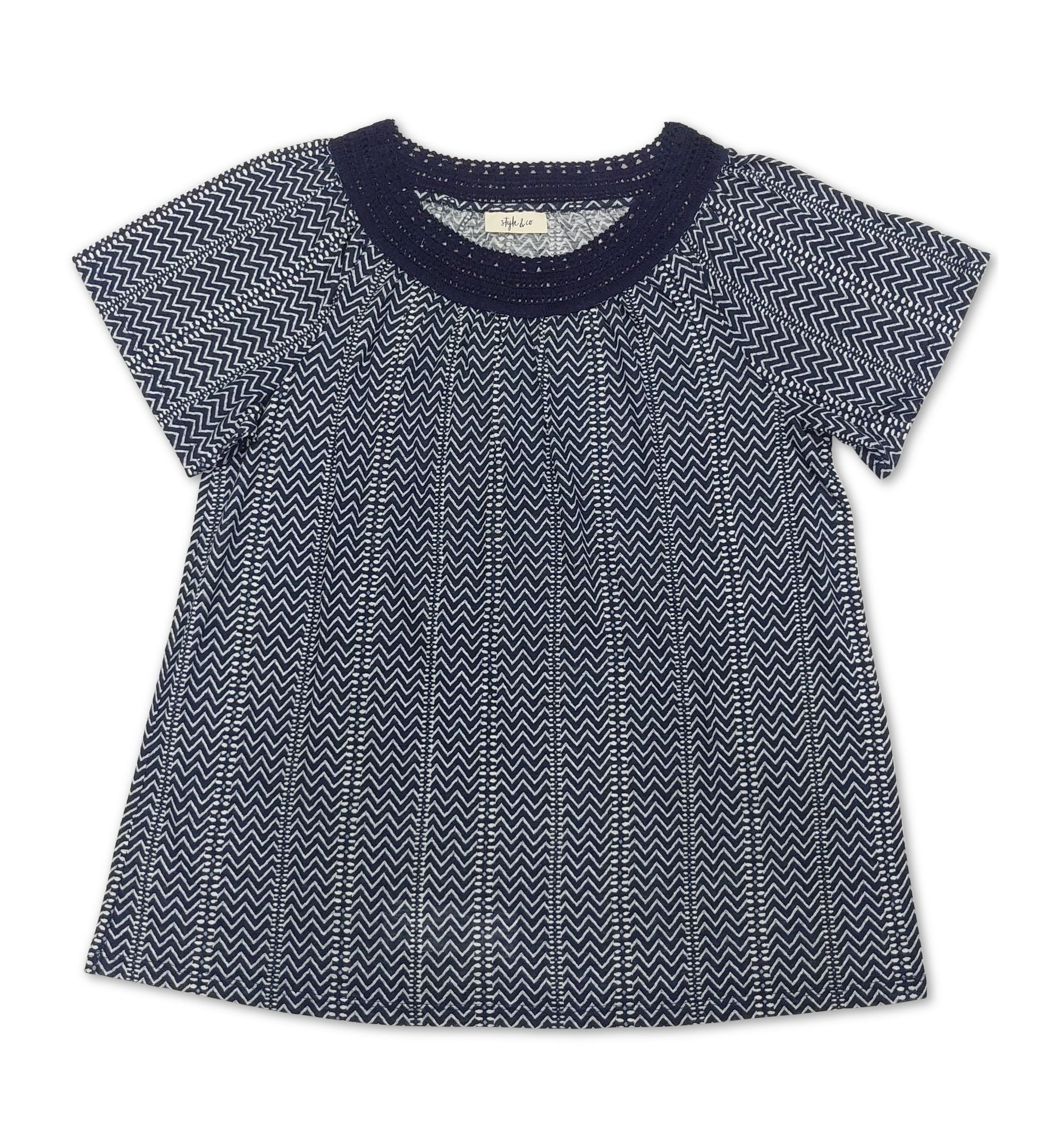 Style & Co Crochet-Trim Flutter-Sleeve Top