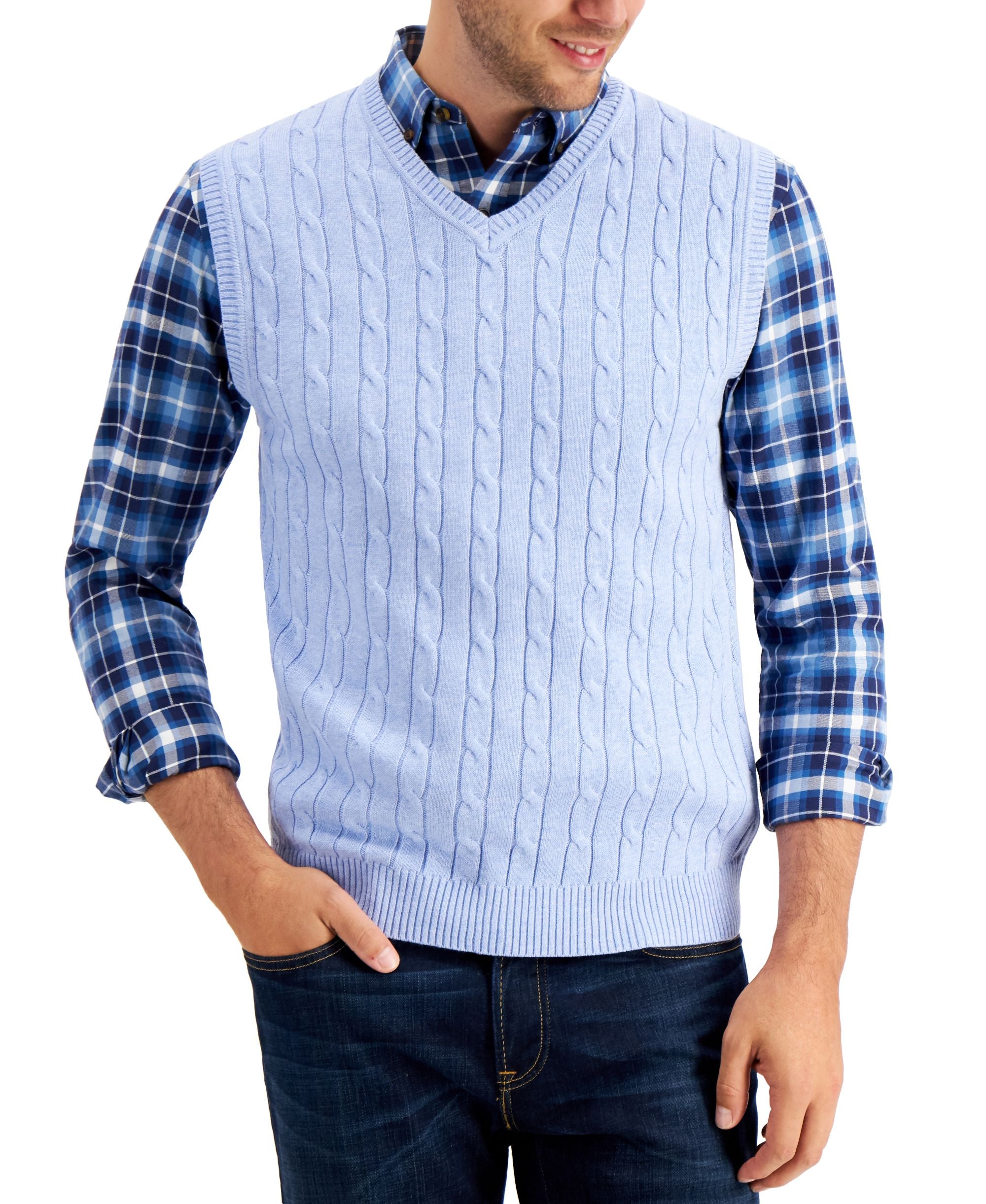 Men's Cable-Knit Cotton Sweater Vest
