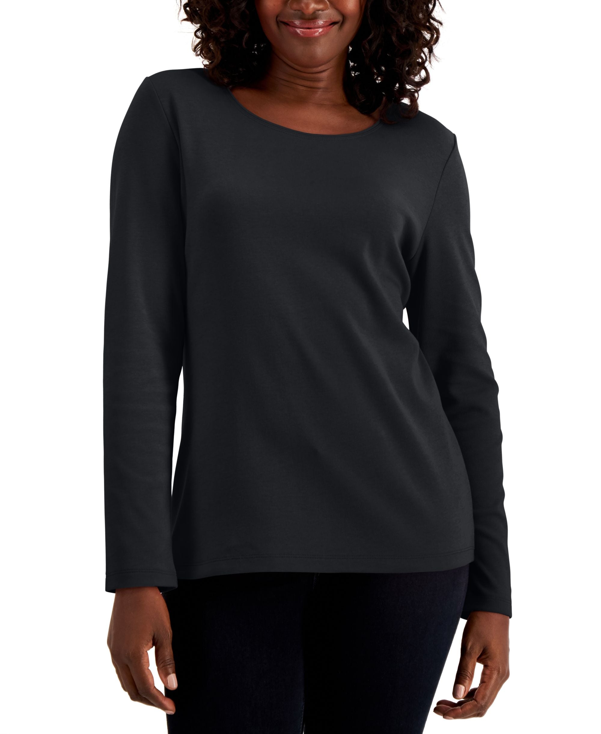 Long Sleeve Cotton Scoop-Neckline Top