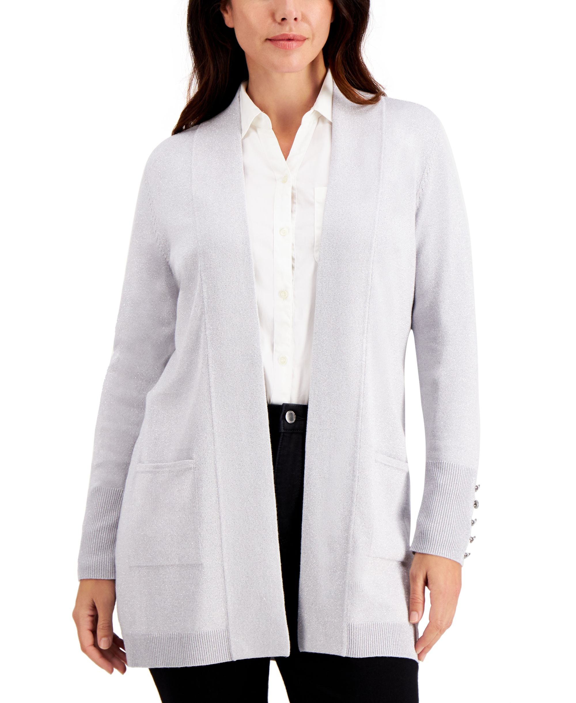 Petite Button Sleeve Flyaway Cardigan