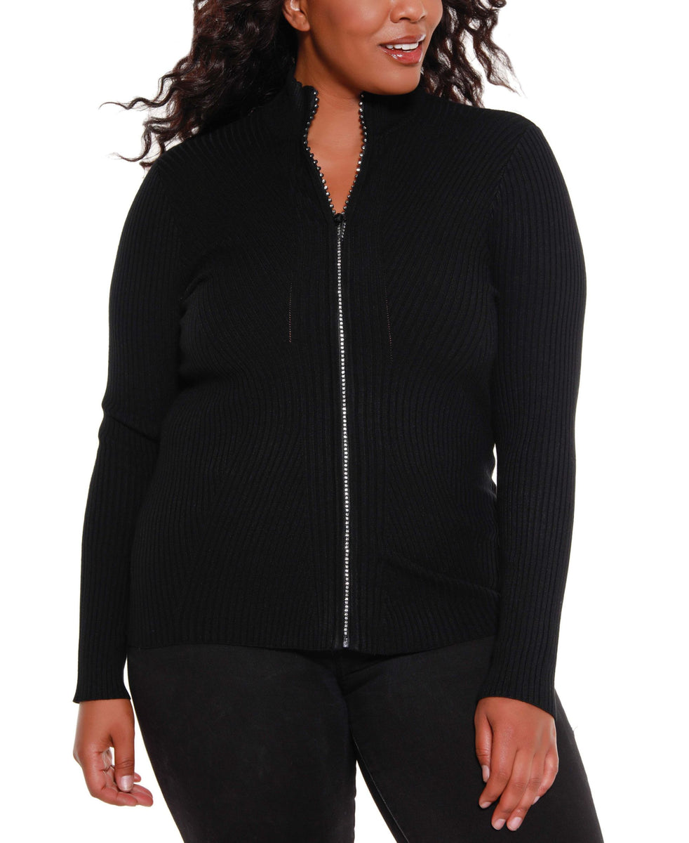 Belldini Black Label Plus Size Mock Neck Ribbed Sweater Zip Up – Buy Outlet