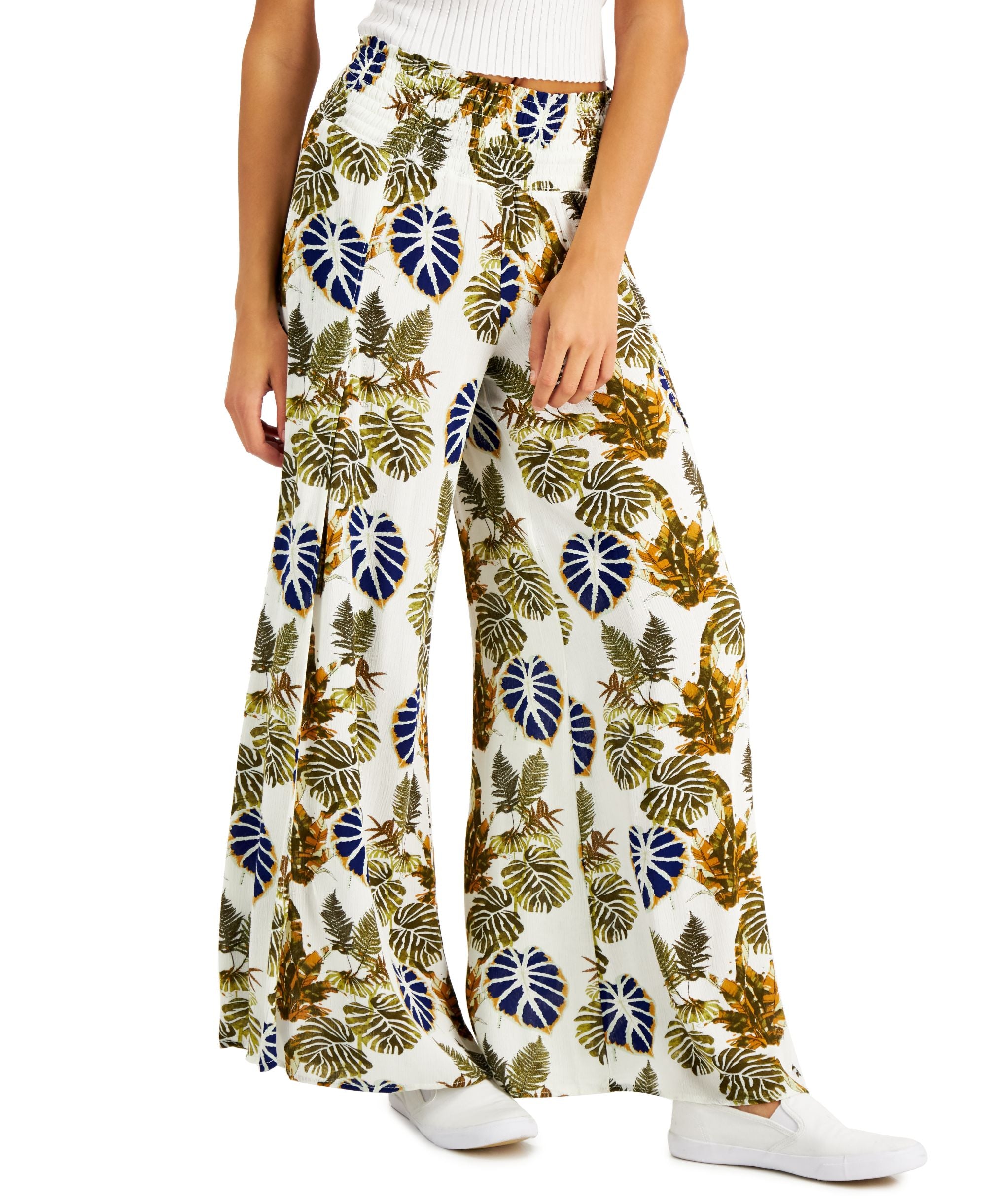 Juniors' Smocked Wide-Leg Pants