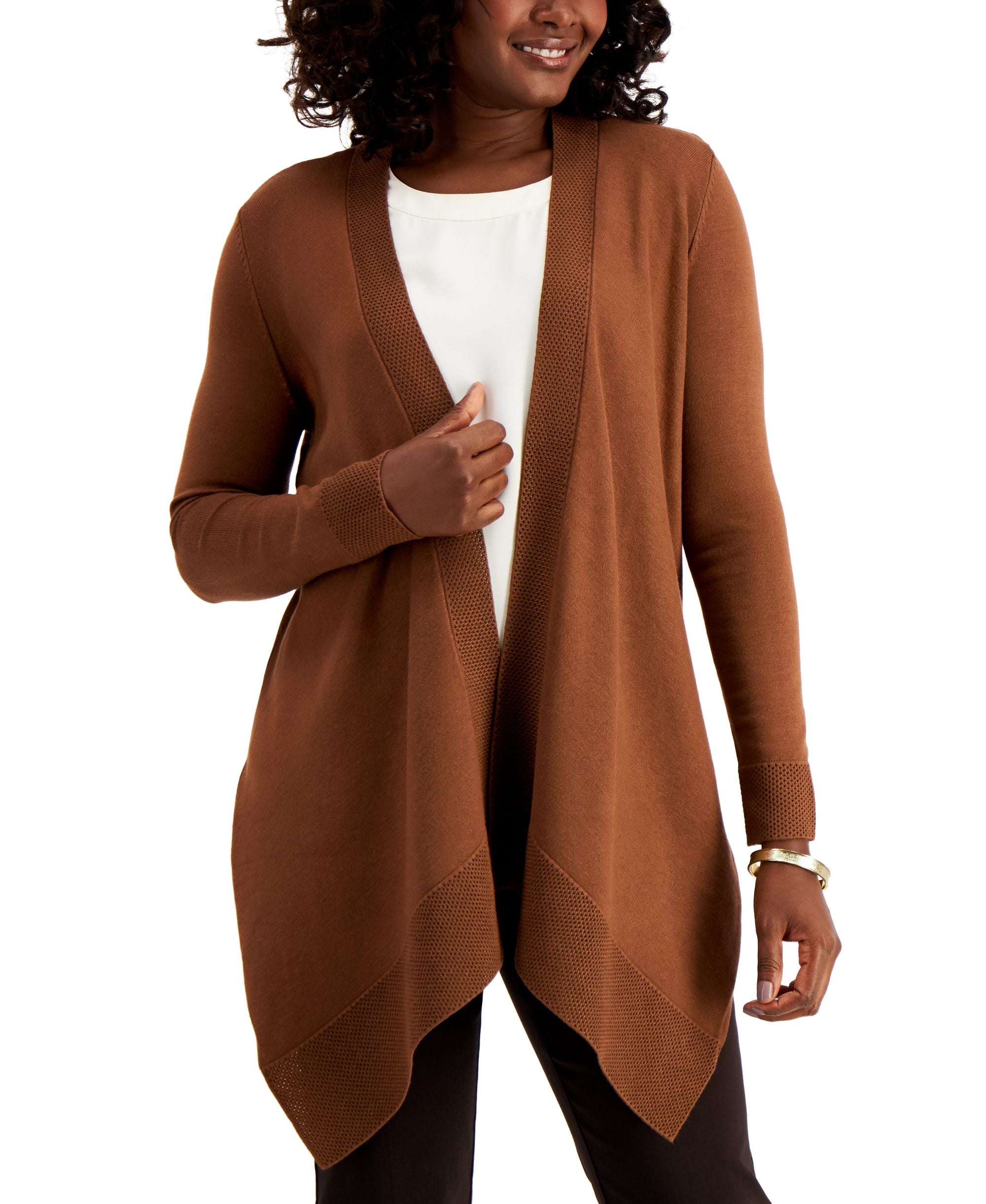 JM Collection Petite Cotton Handkerchief Hem Cardigan