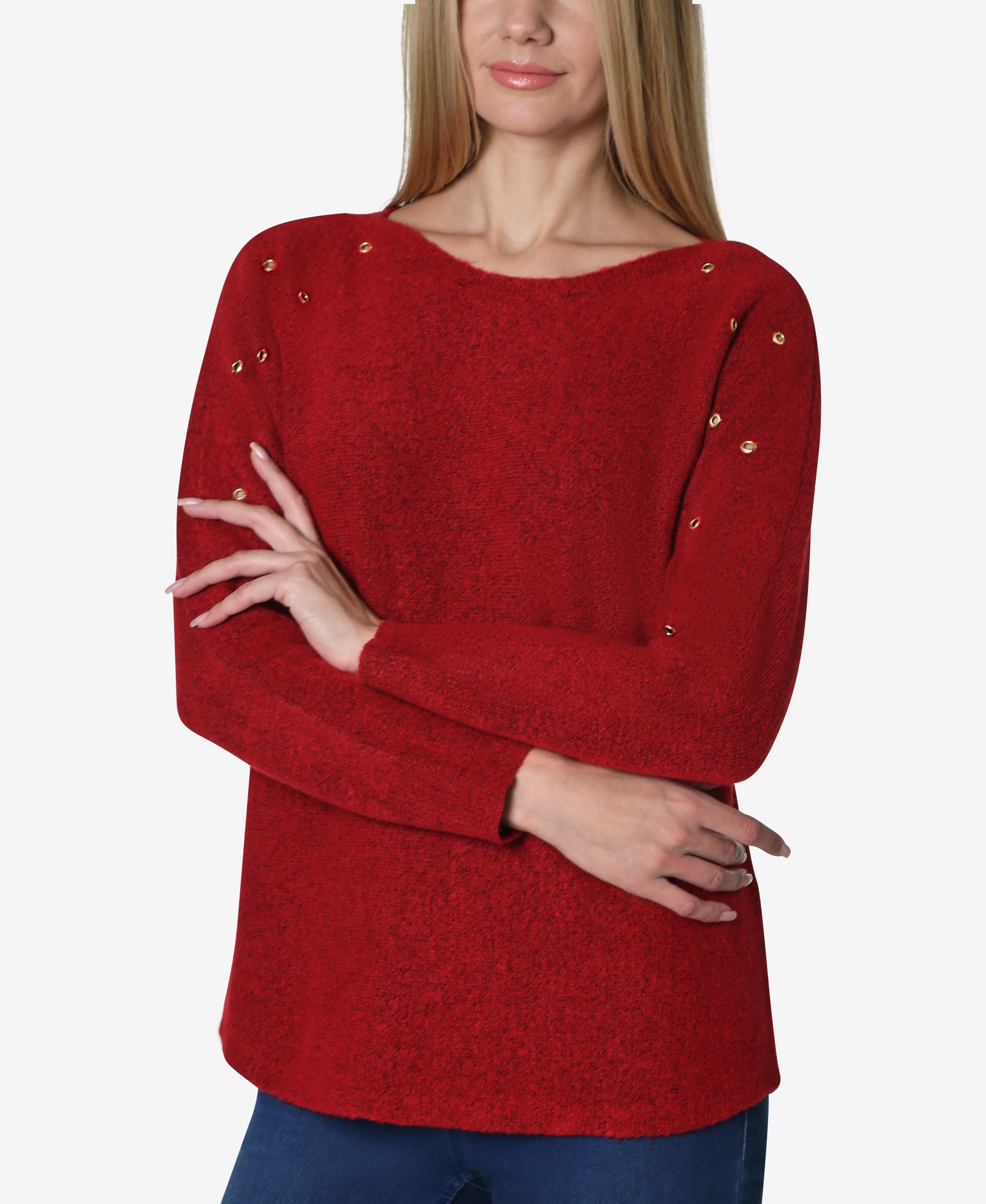 Grommet Trim Dolman Sleeve Sweater