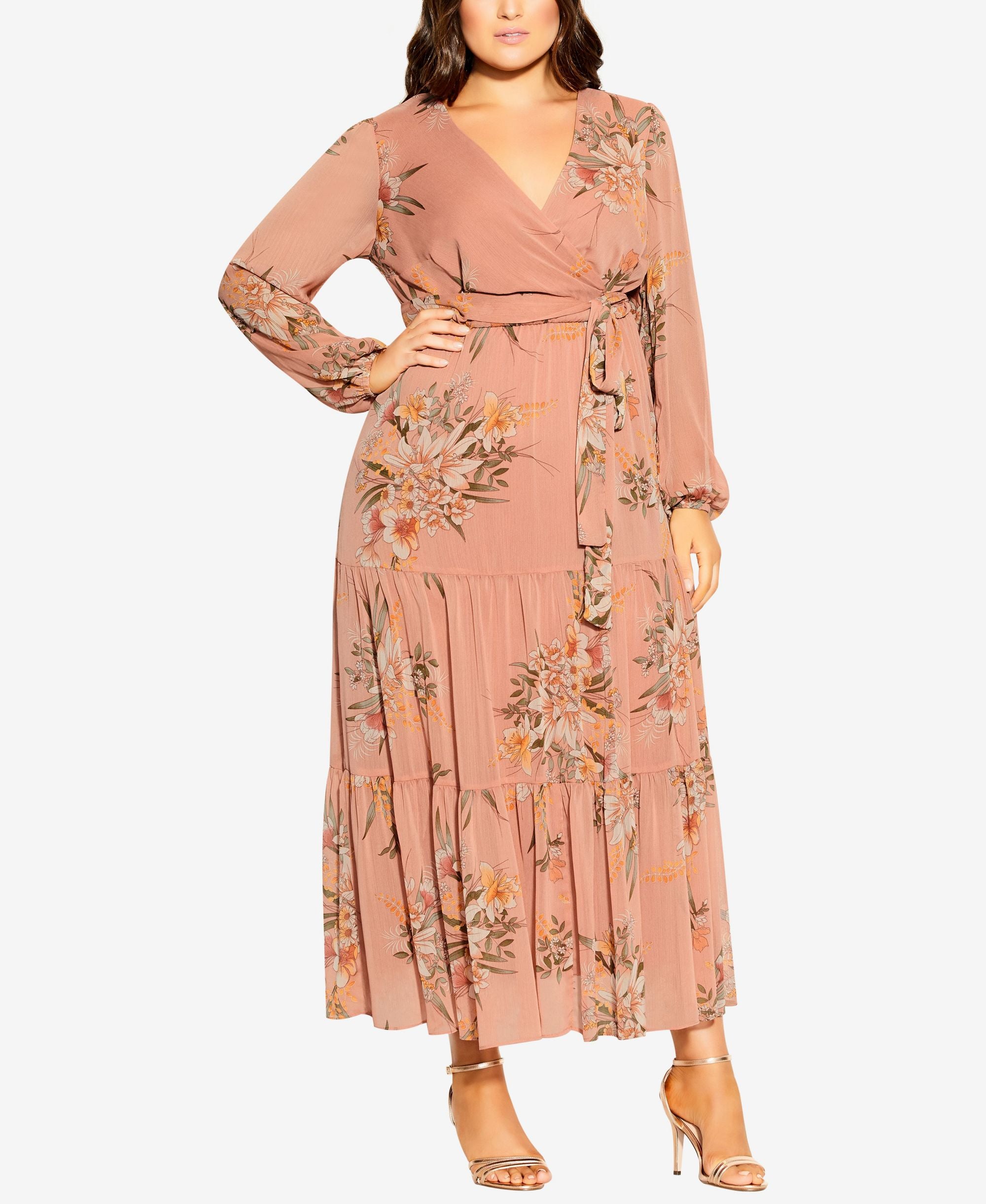 City Chic Womens Trendy Plus Size Floral Tiered Maxi Dress