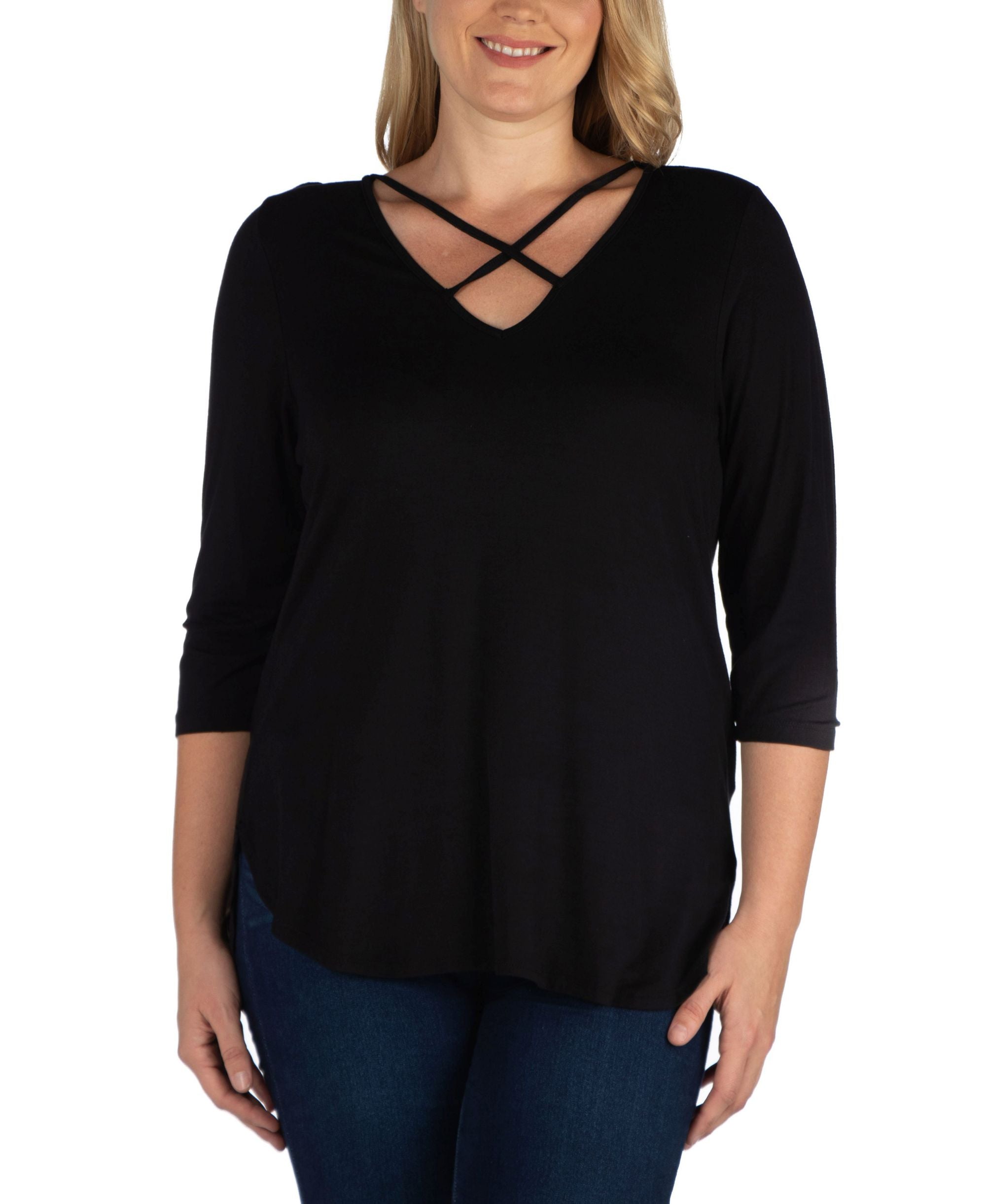 Women's Plus Size Criss Cross Detail Tunic Top