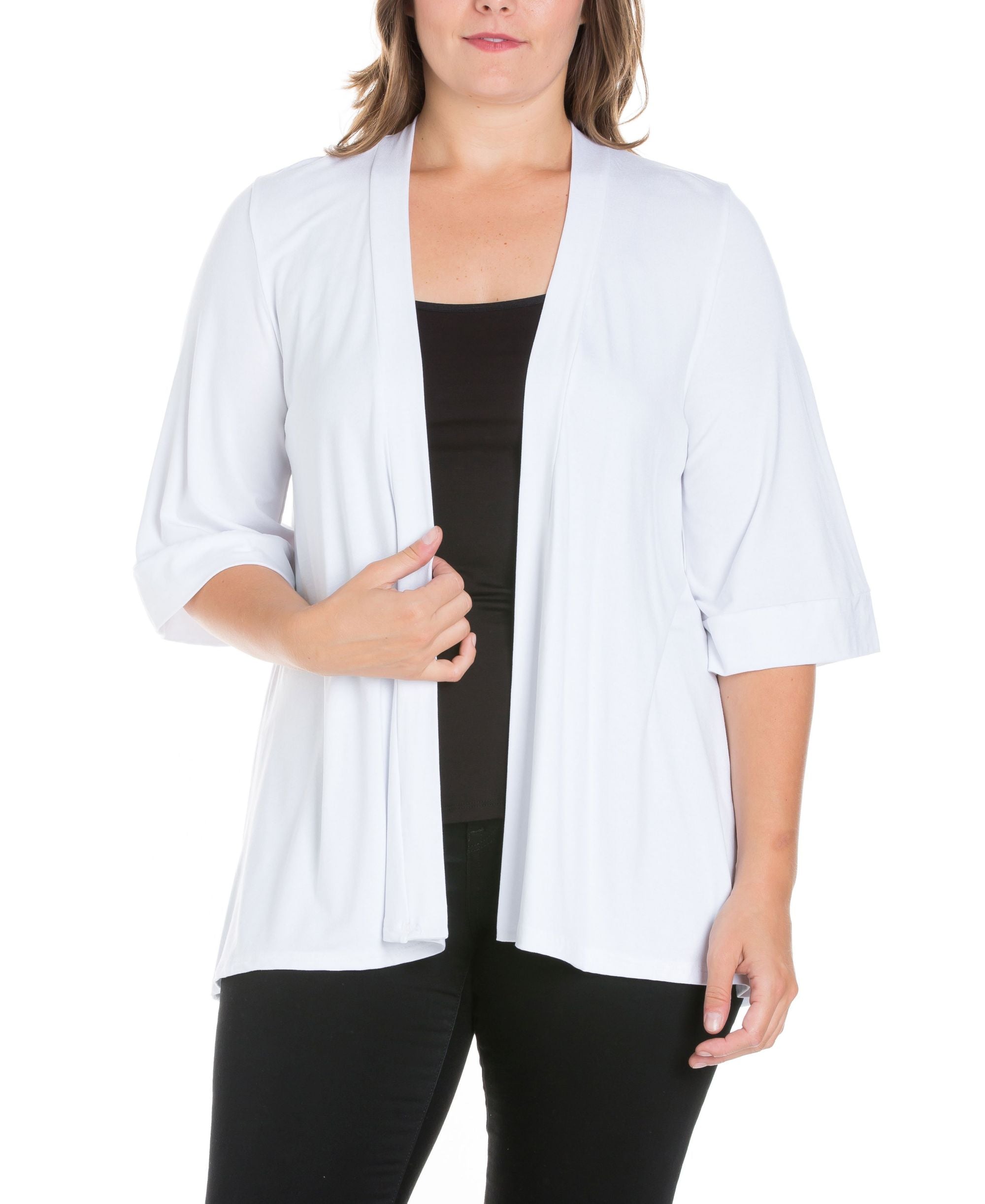 Plus Size Elbow Length Open Front Cardigan Sweater