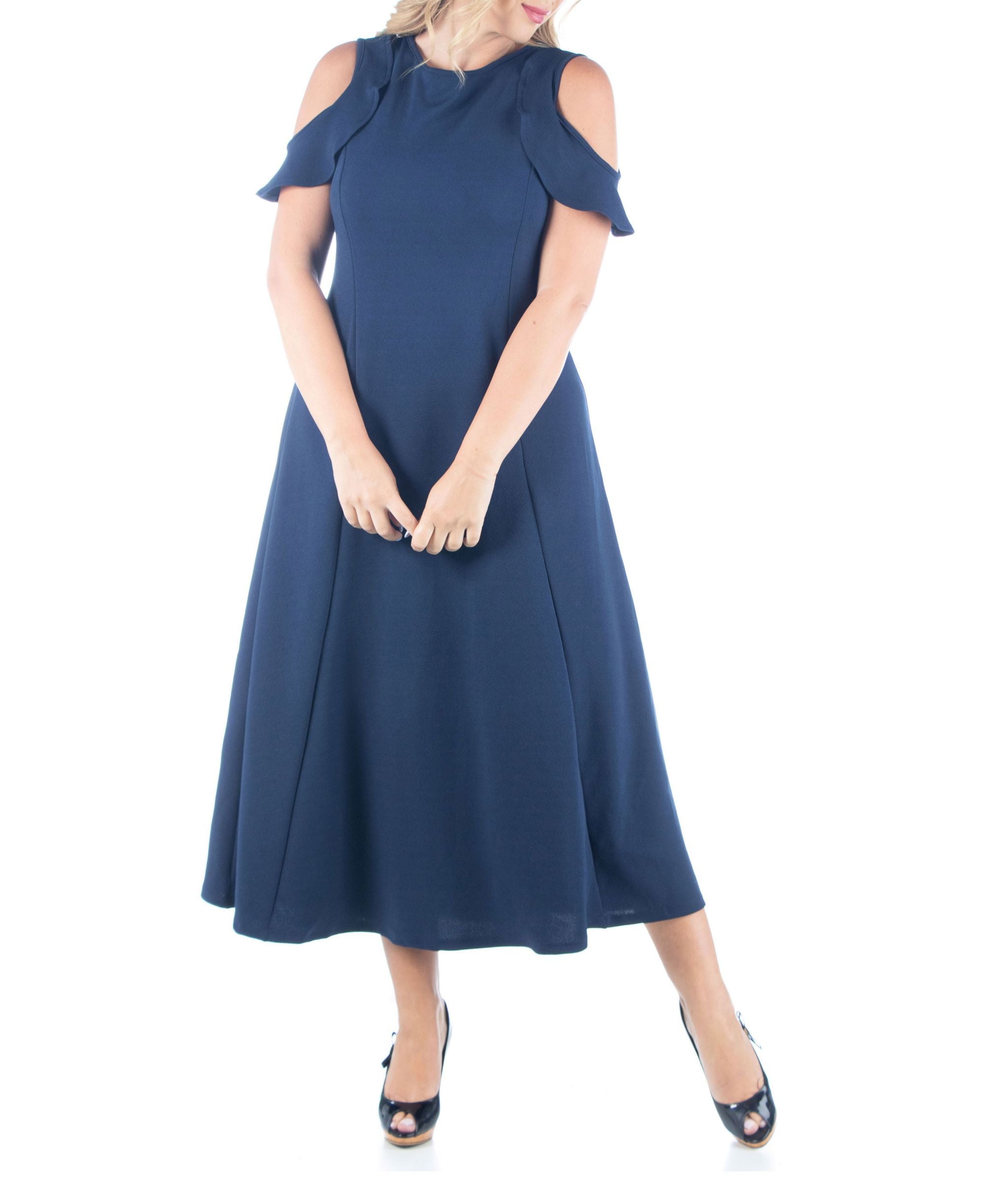 Plus Size Ruffle Cold Shoulder A Line Maxi Dress