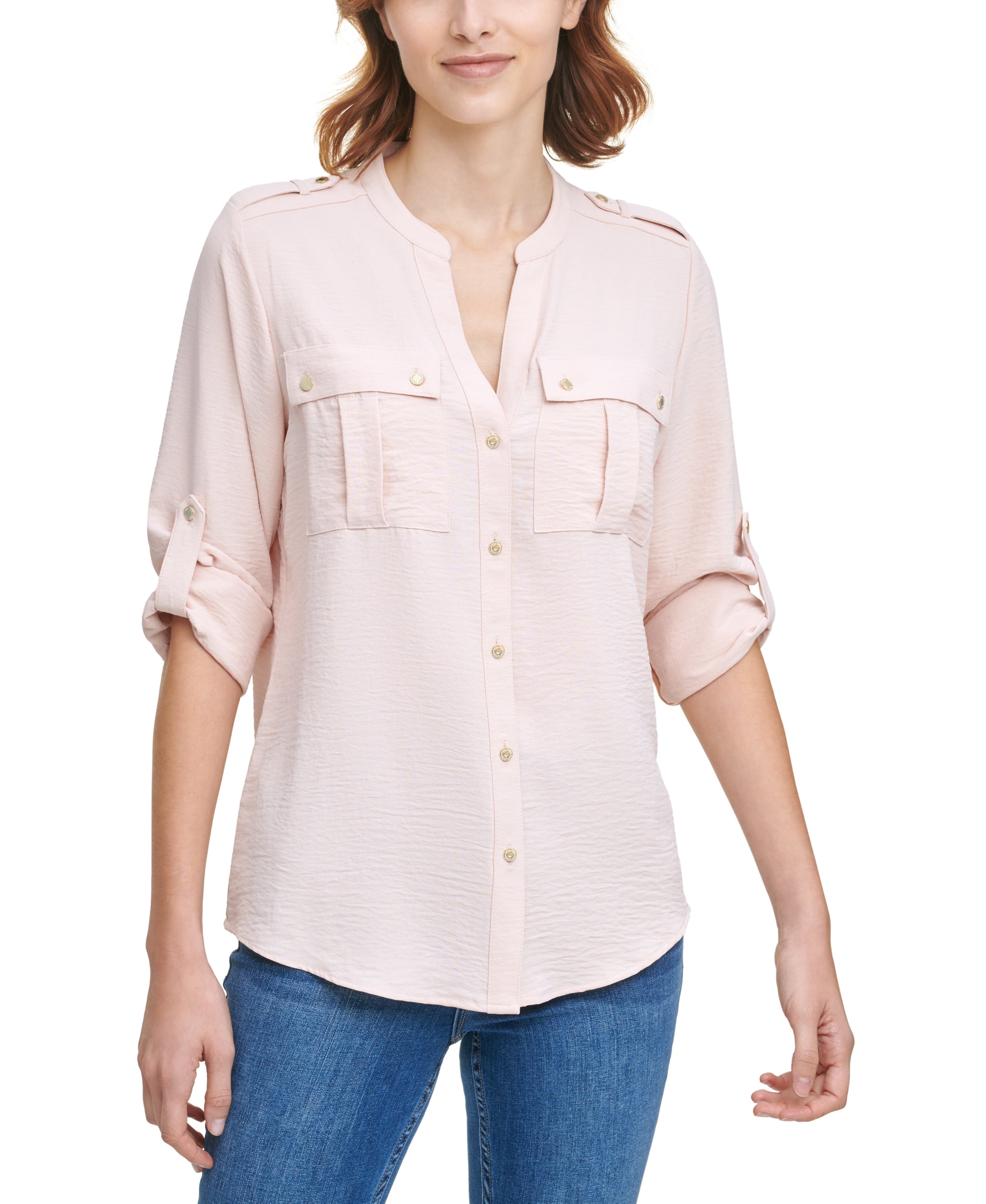 Textured Roll Tab Button Down Shirt