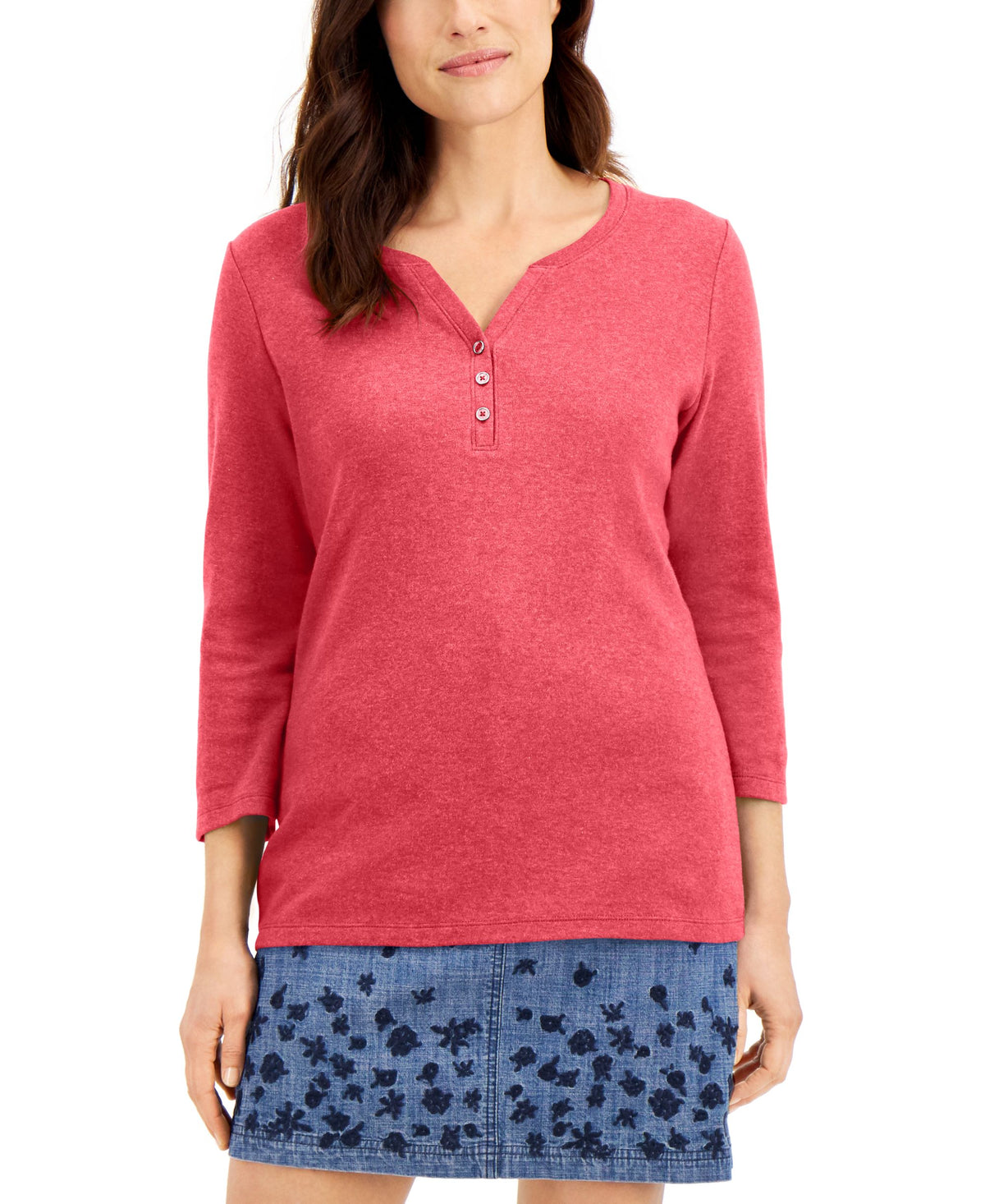 Cotton Henley V-Neck Top