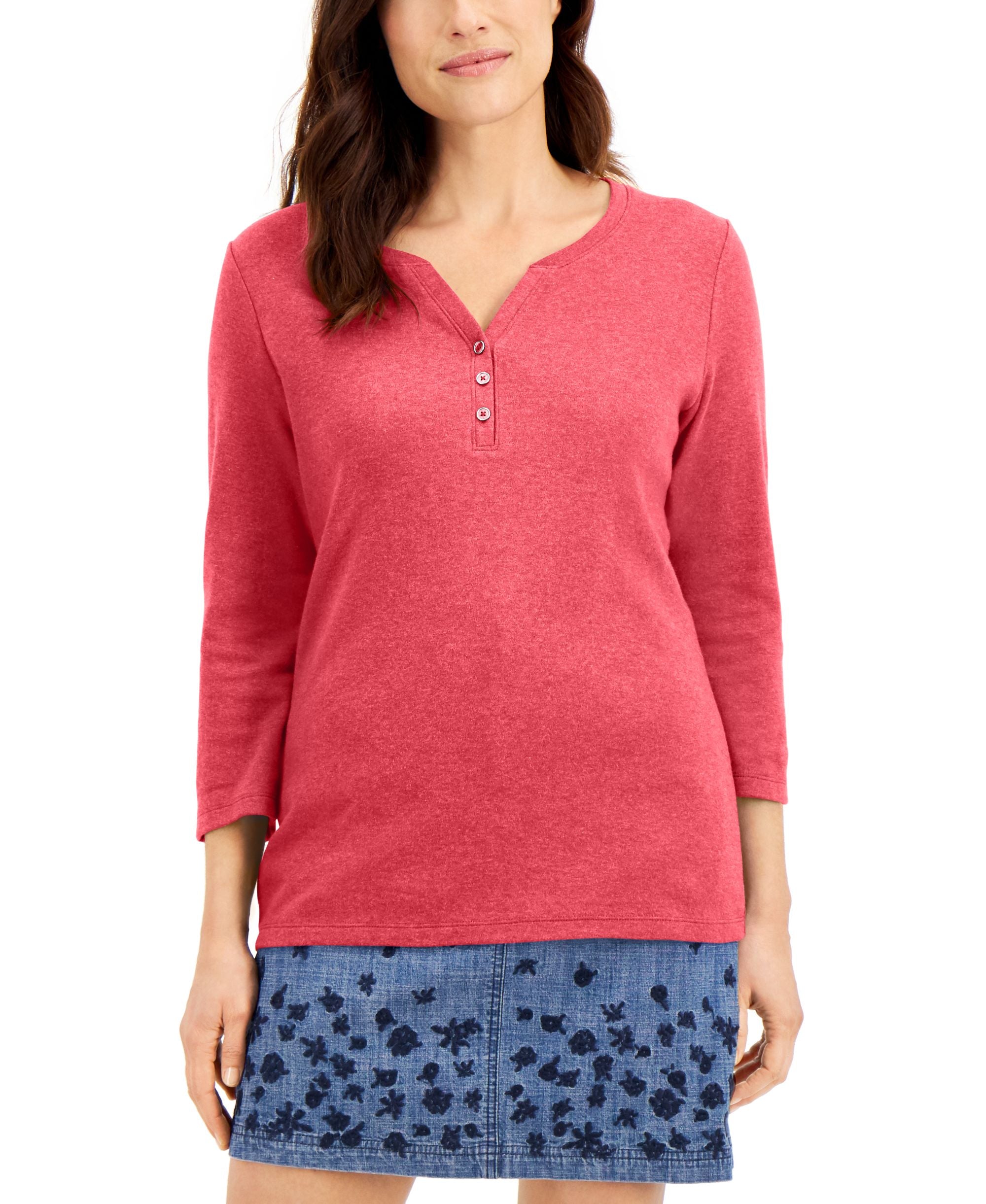 Cotton Henley V-Neck Top