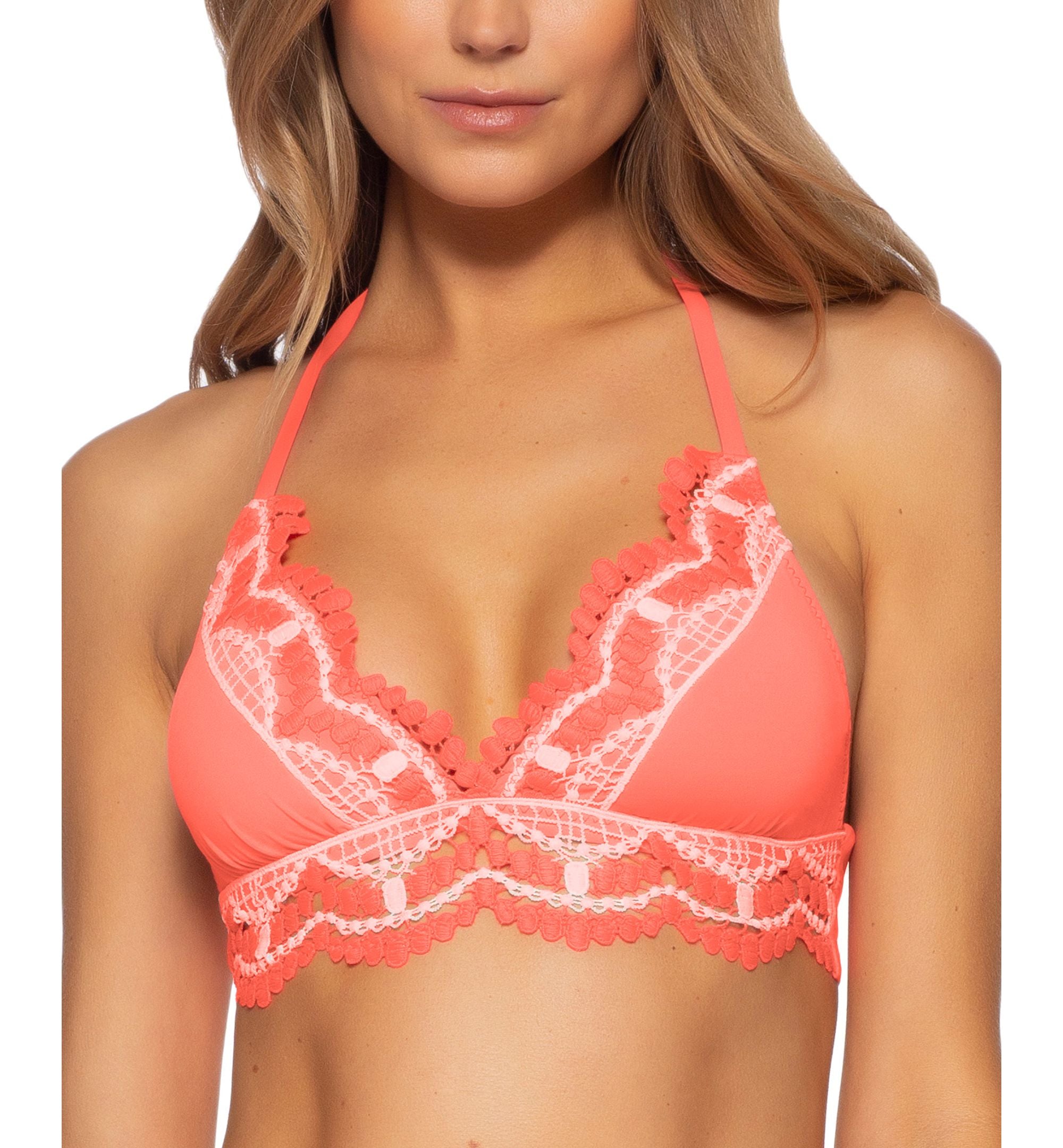 Delilah Solid Crochet Trim Halter Bikini Top