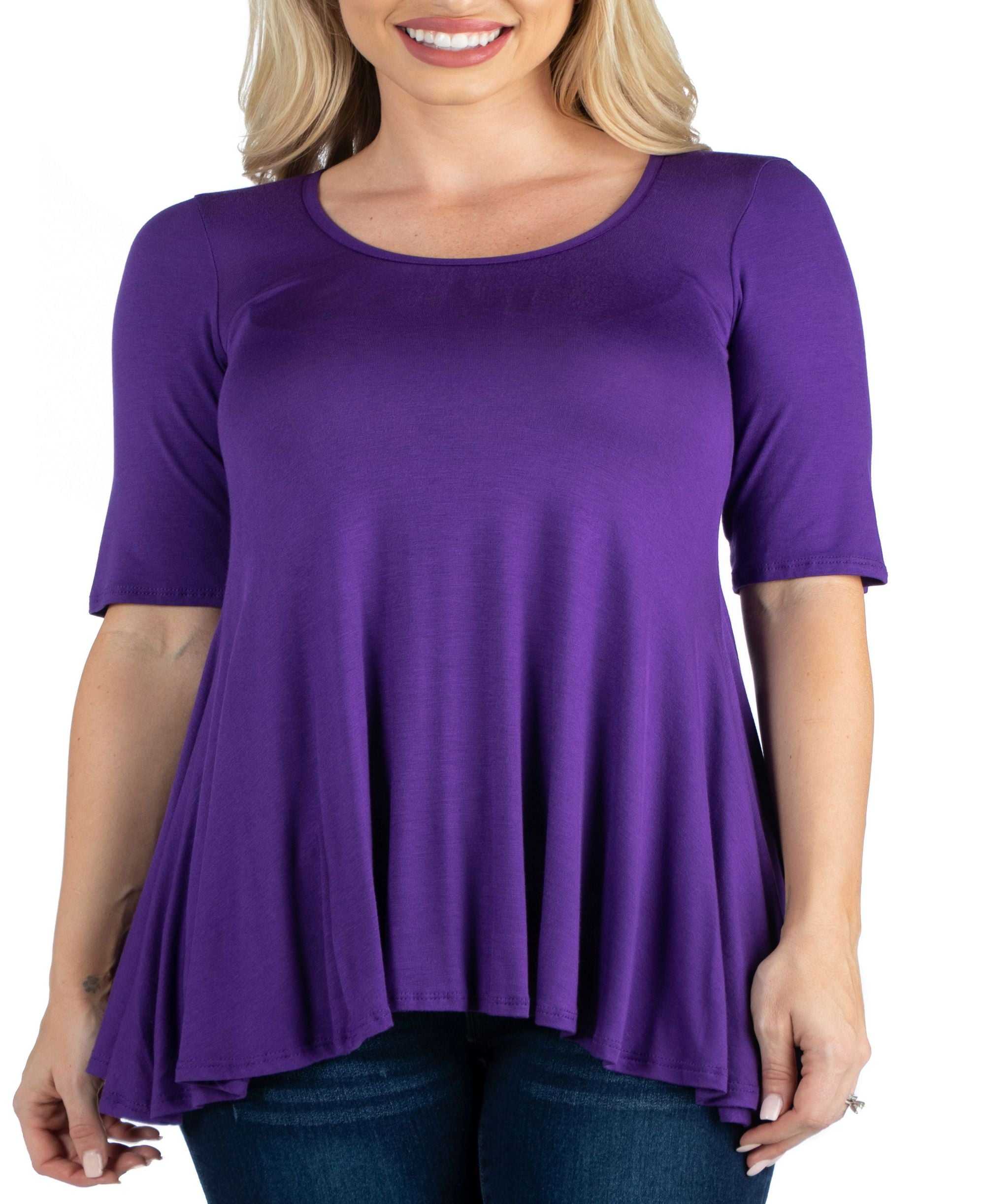 Womens Elbow Sleeve Swing Tunic Top