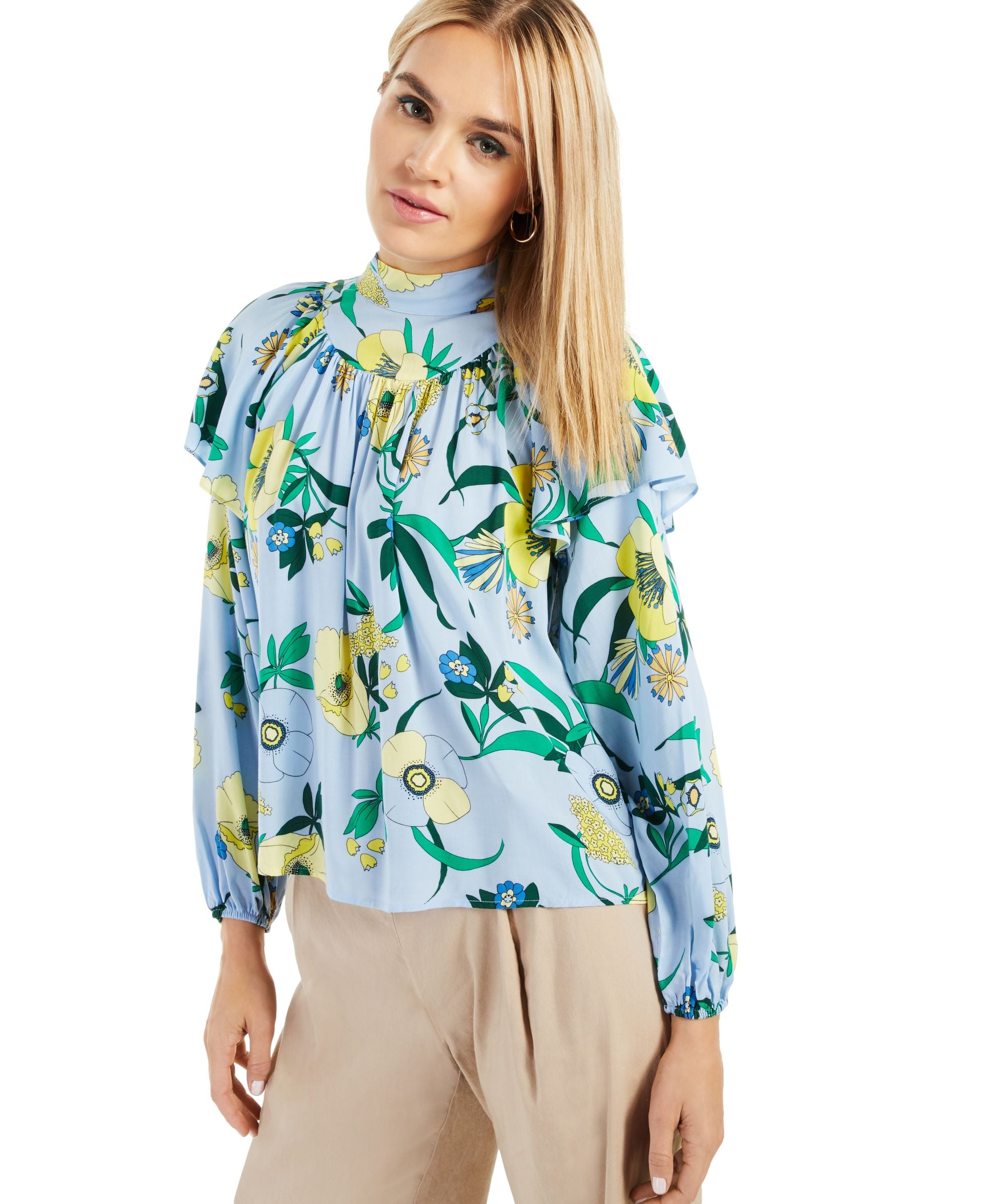 INC Womens Floral Long Sleeve Tie Neck Blouse