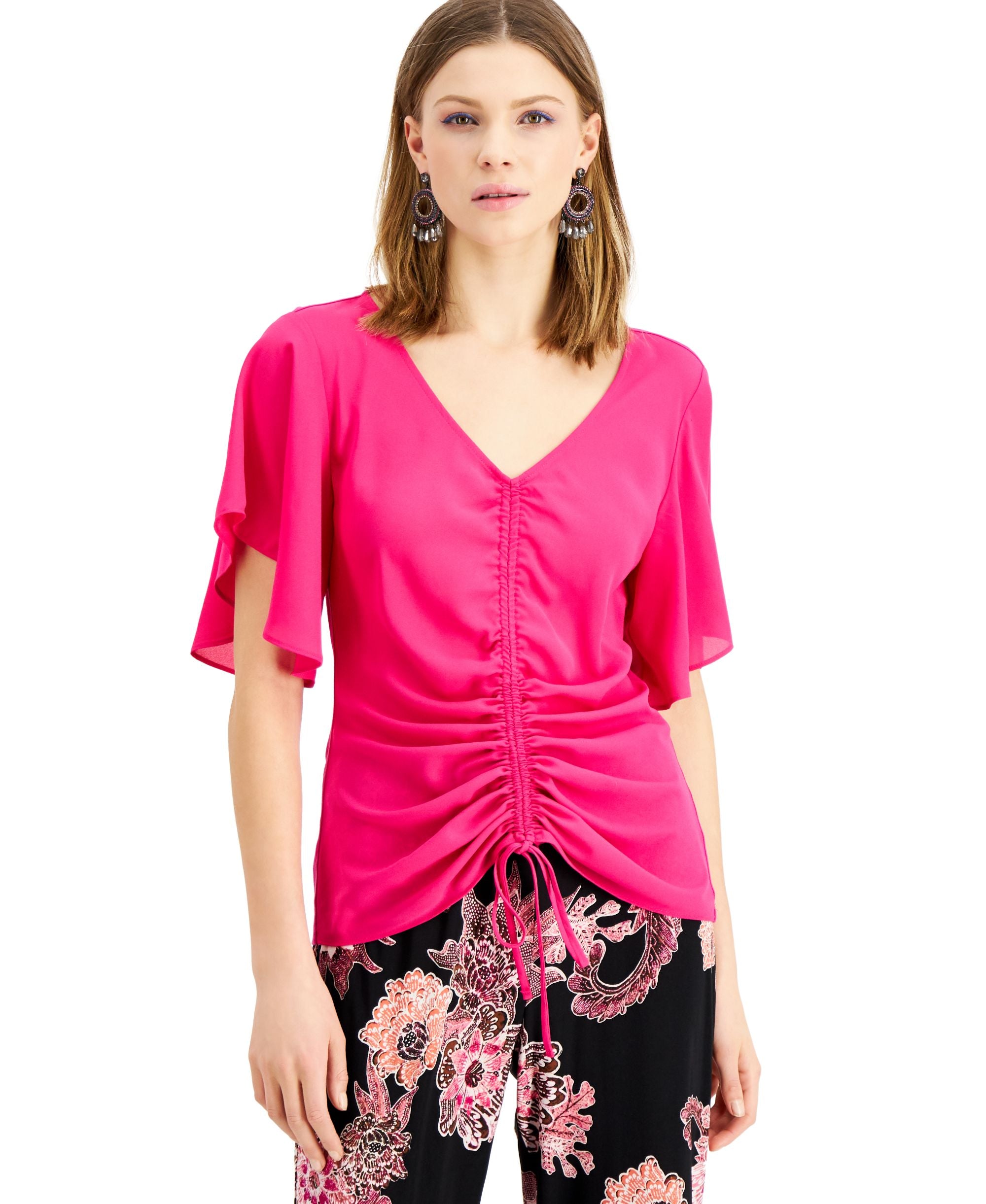 Inc International Concepts Plus Size Ruched-Front Top