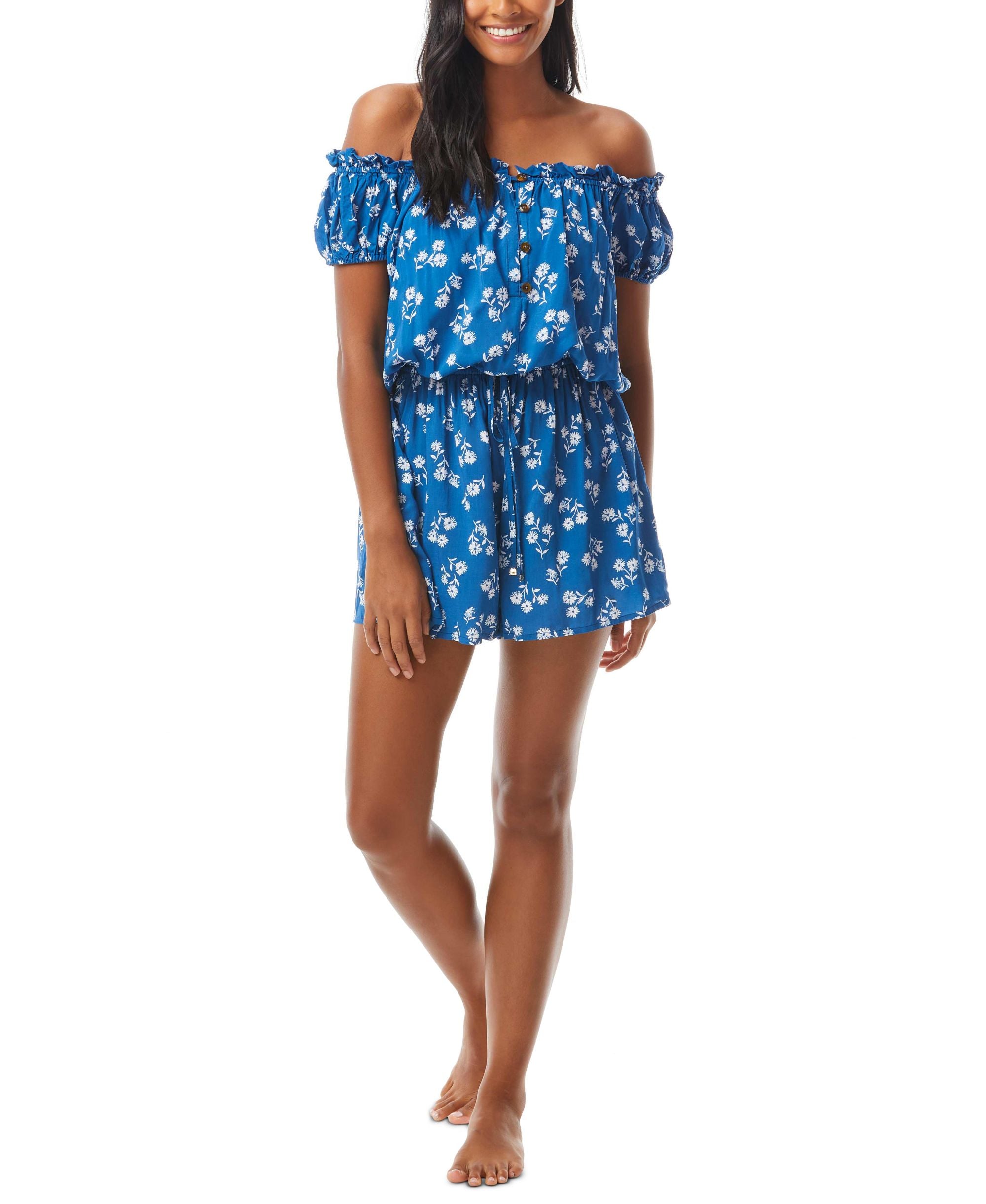 Printed Off-The-Shoulder Cover-Up Romper