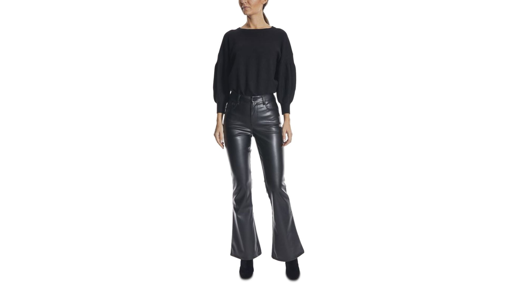 Juniors' Glossy High Rise Faux-Leather Flare Jeans