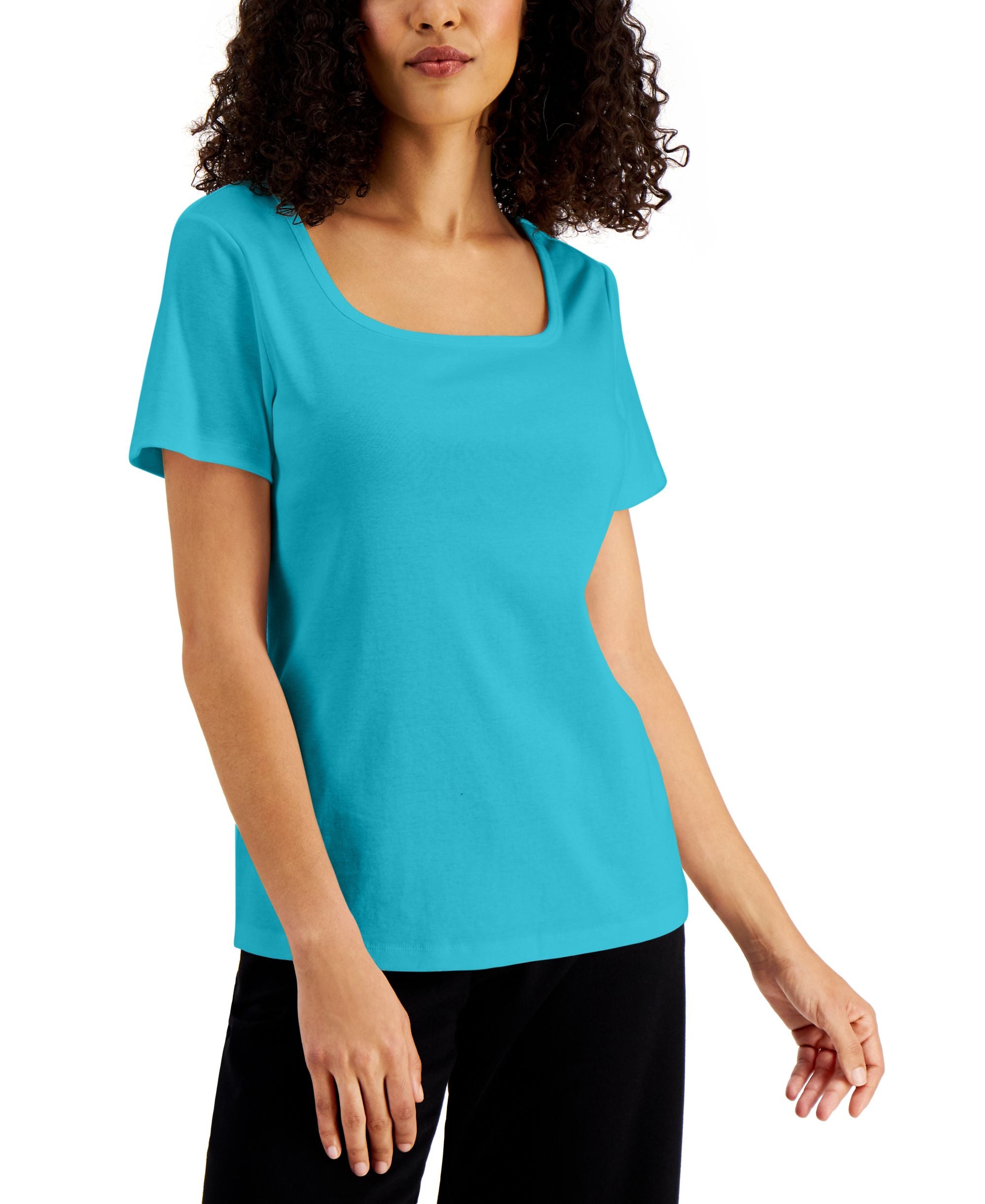 Karen Scott Solid Square Neck Cotton Top