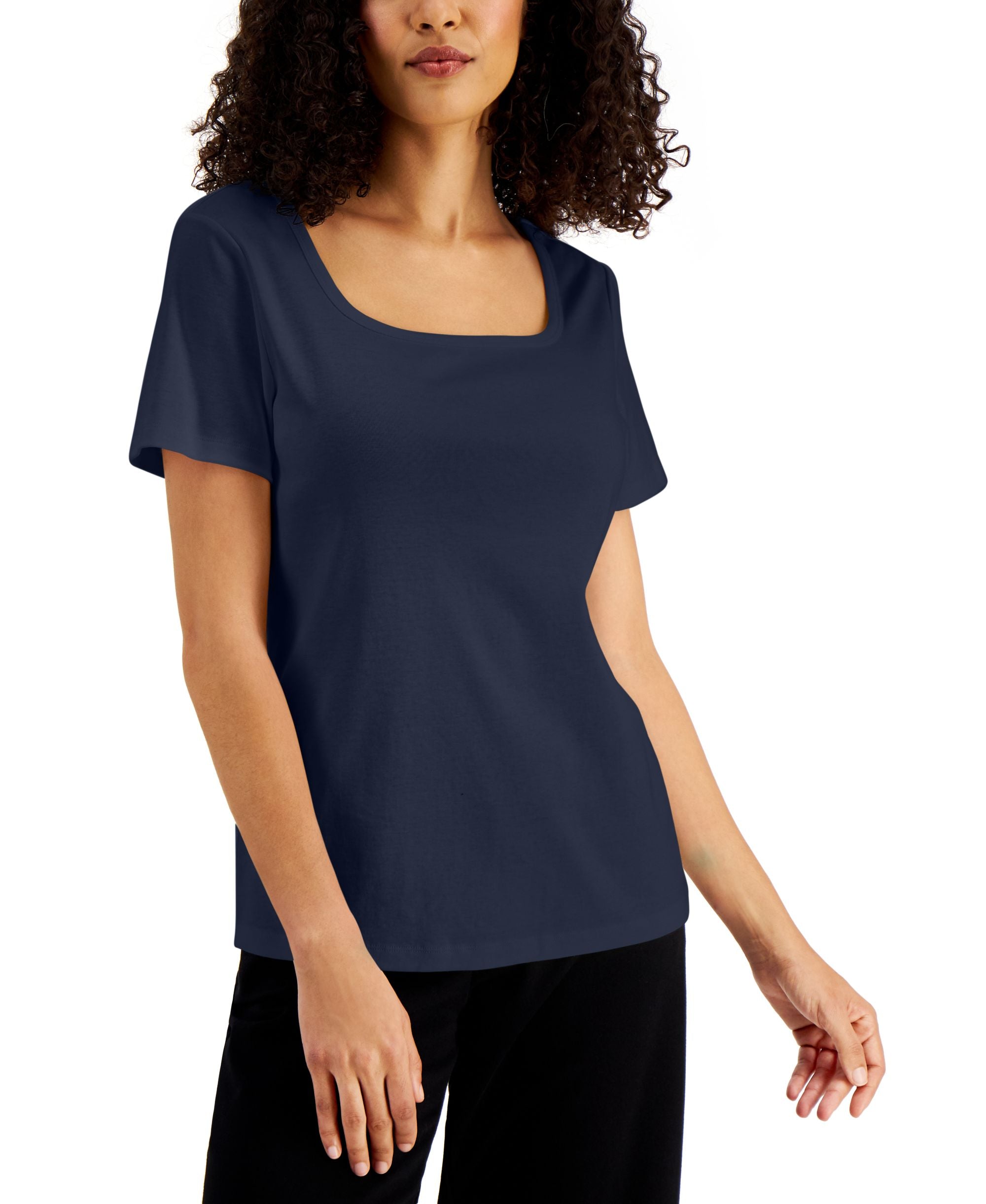 Karen Scott Petite Square Neck Cotton Top