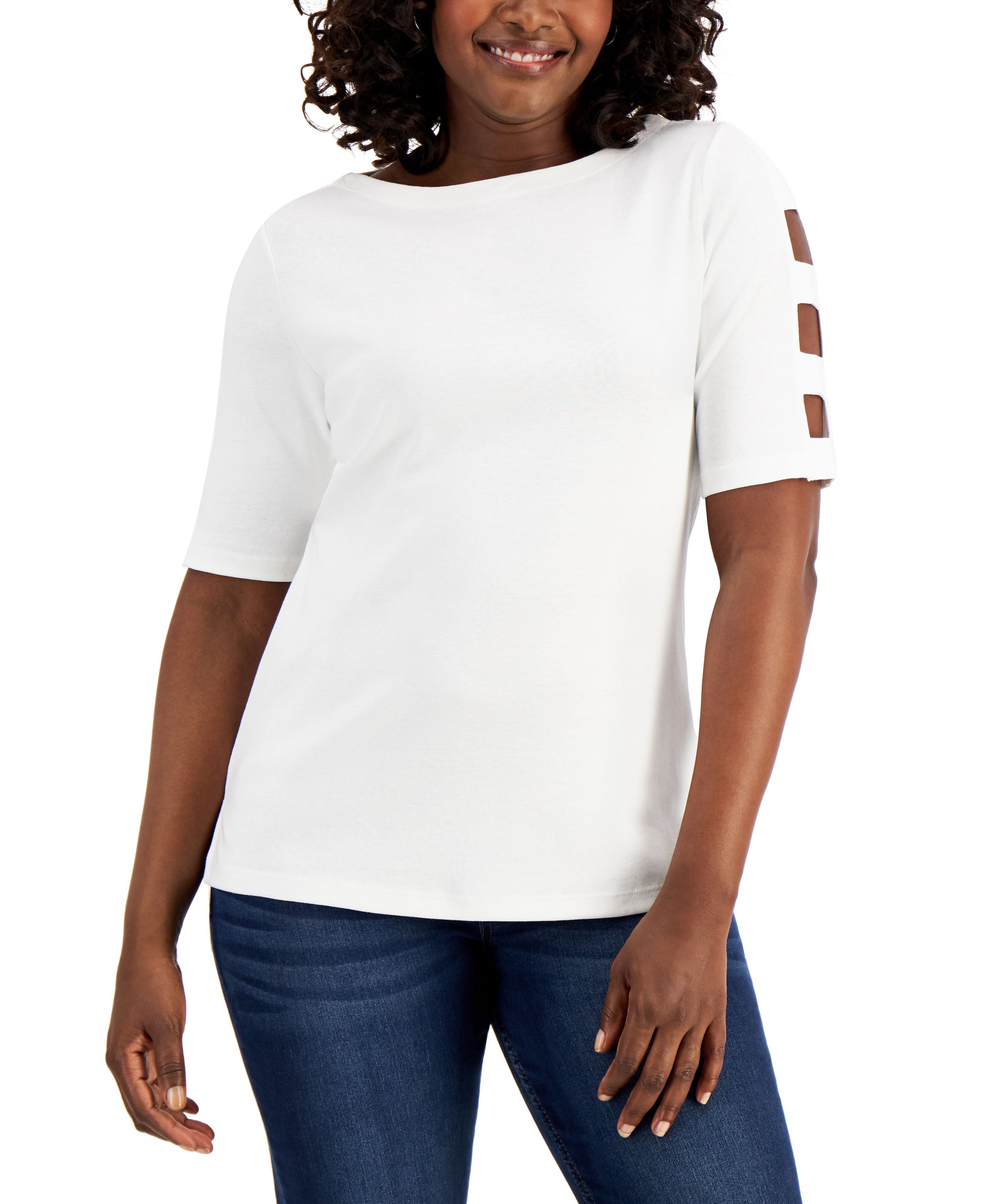 Cotton Cutout-Sleeve Top