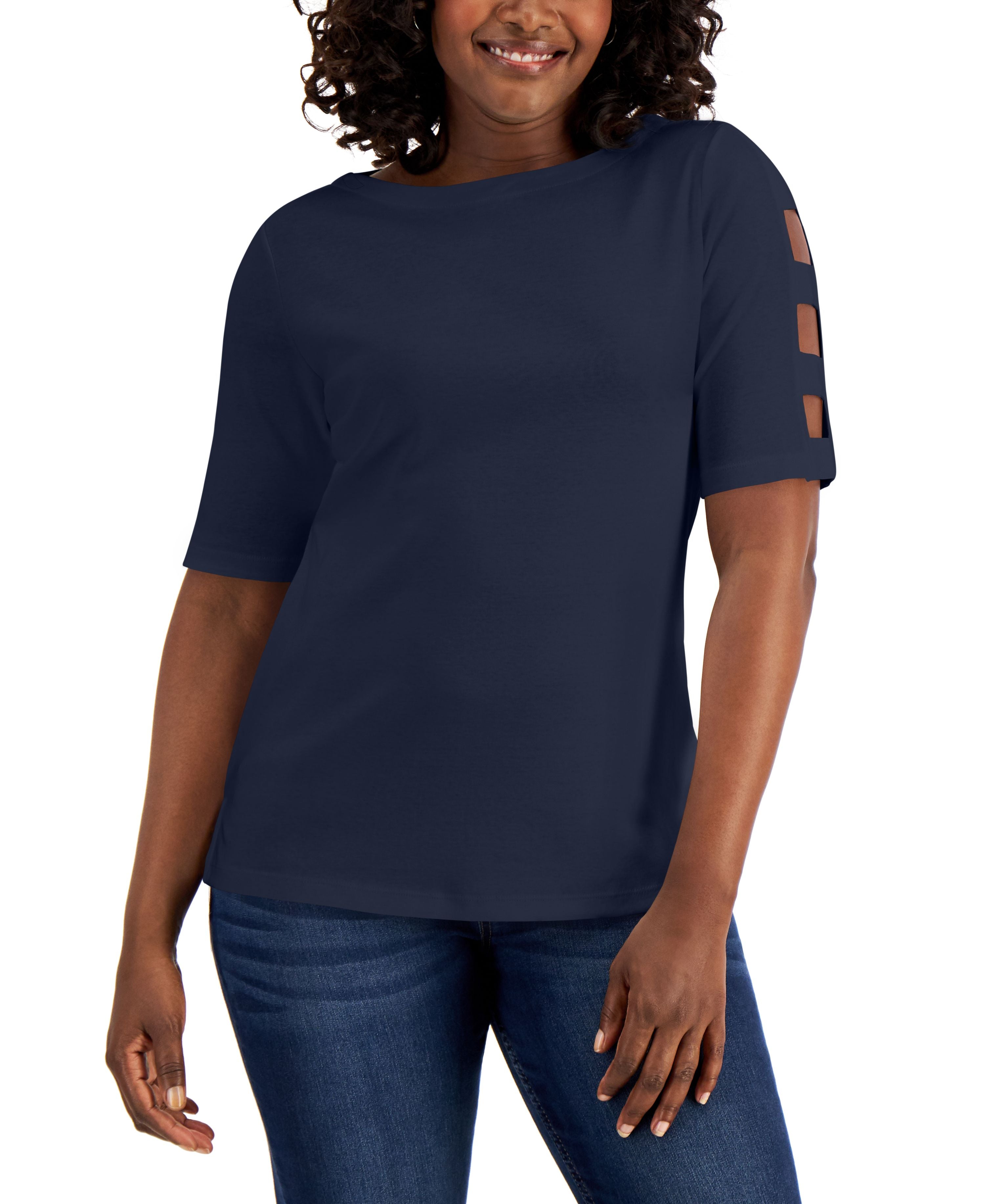 Cotton Cutout-Sleeve Top