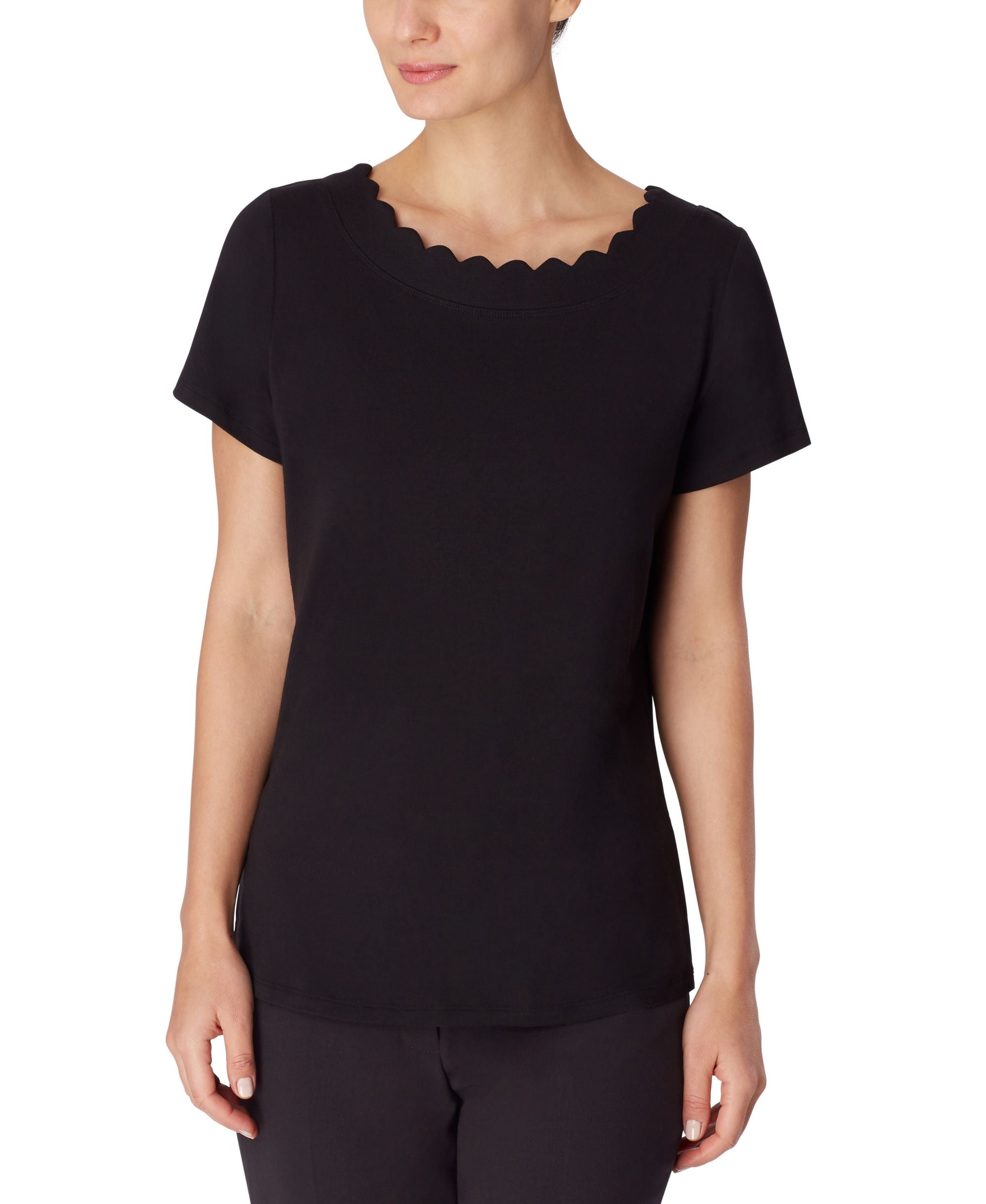 Anne Klein Petite Scalloped-Neck Top