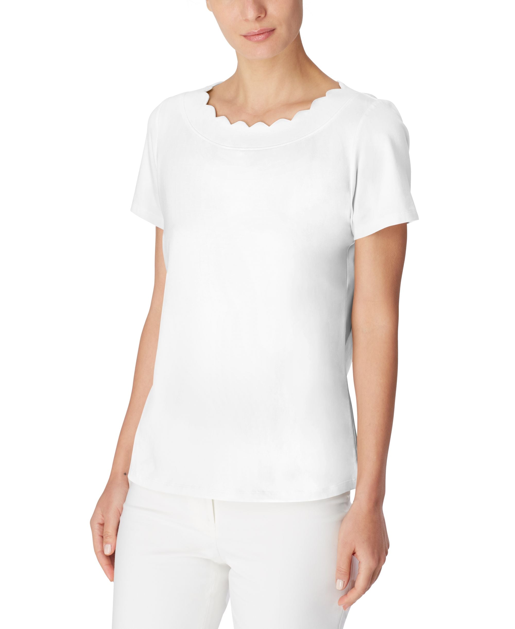 Anne Klein Petite Scalloped-Neck Top