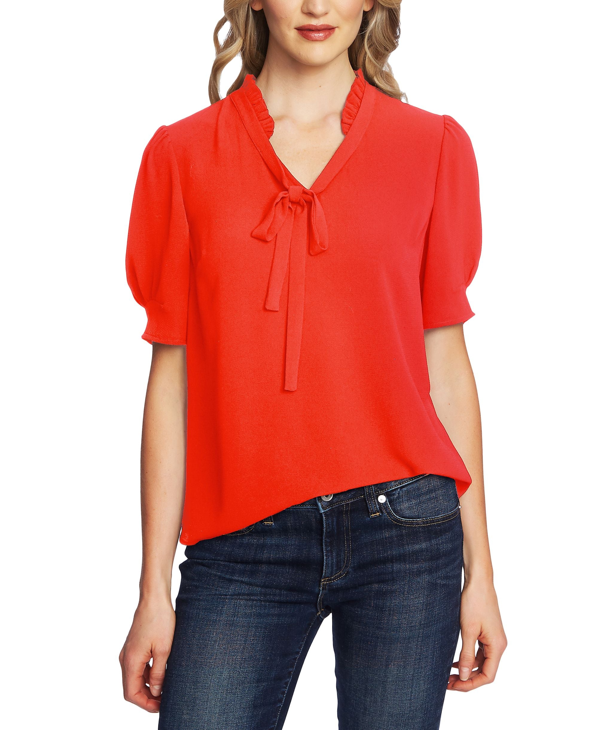 Women's V-neck Clip Dot Sleeve Top