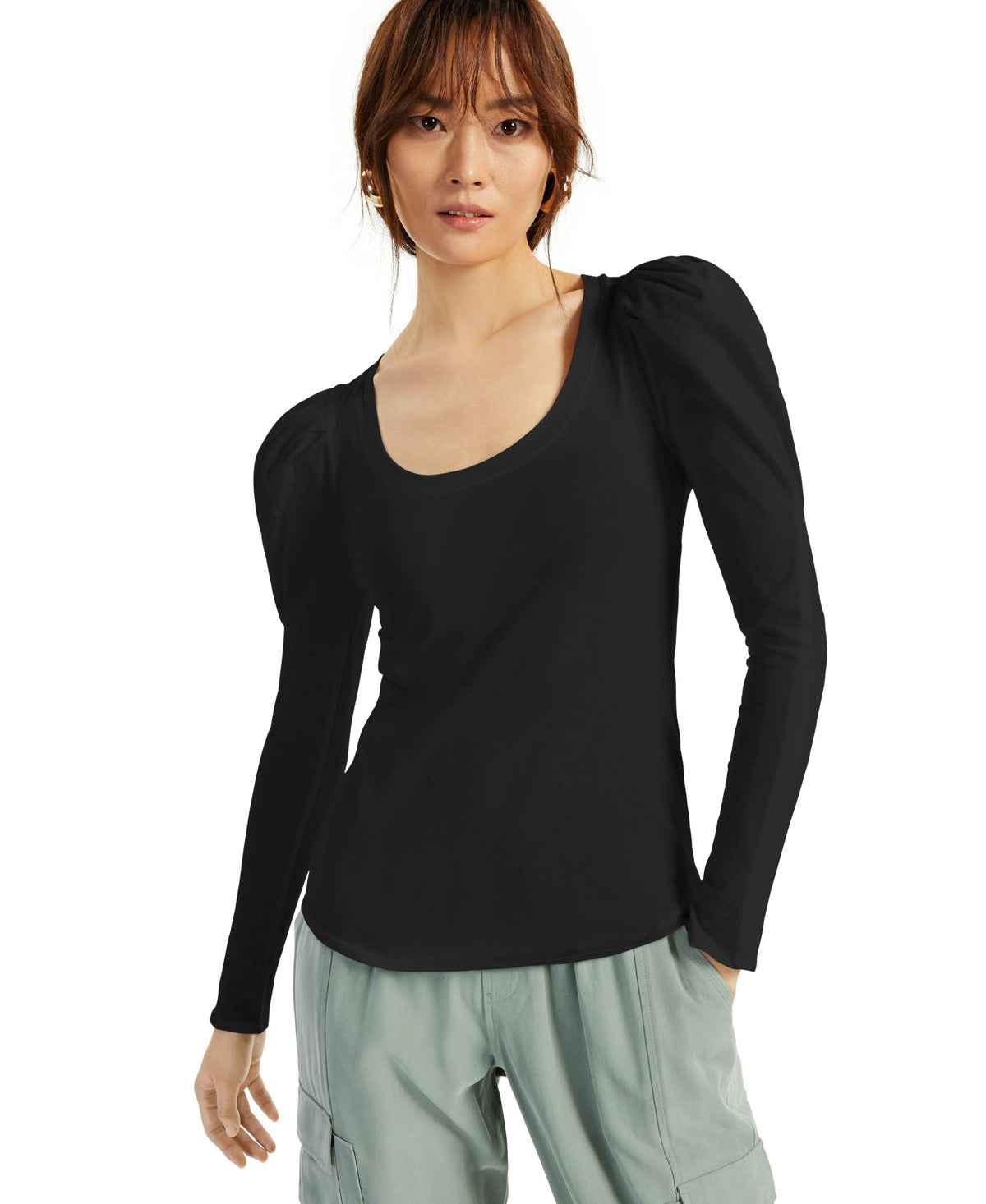 INC International Concepts Plus Size Cotton Puff Sleeve Top