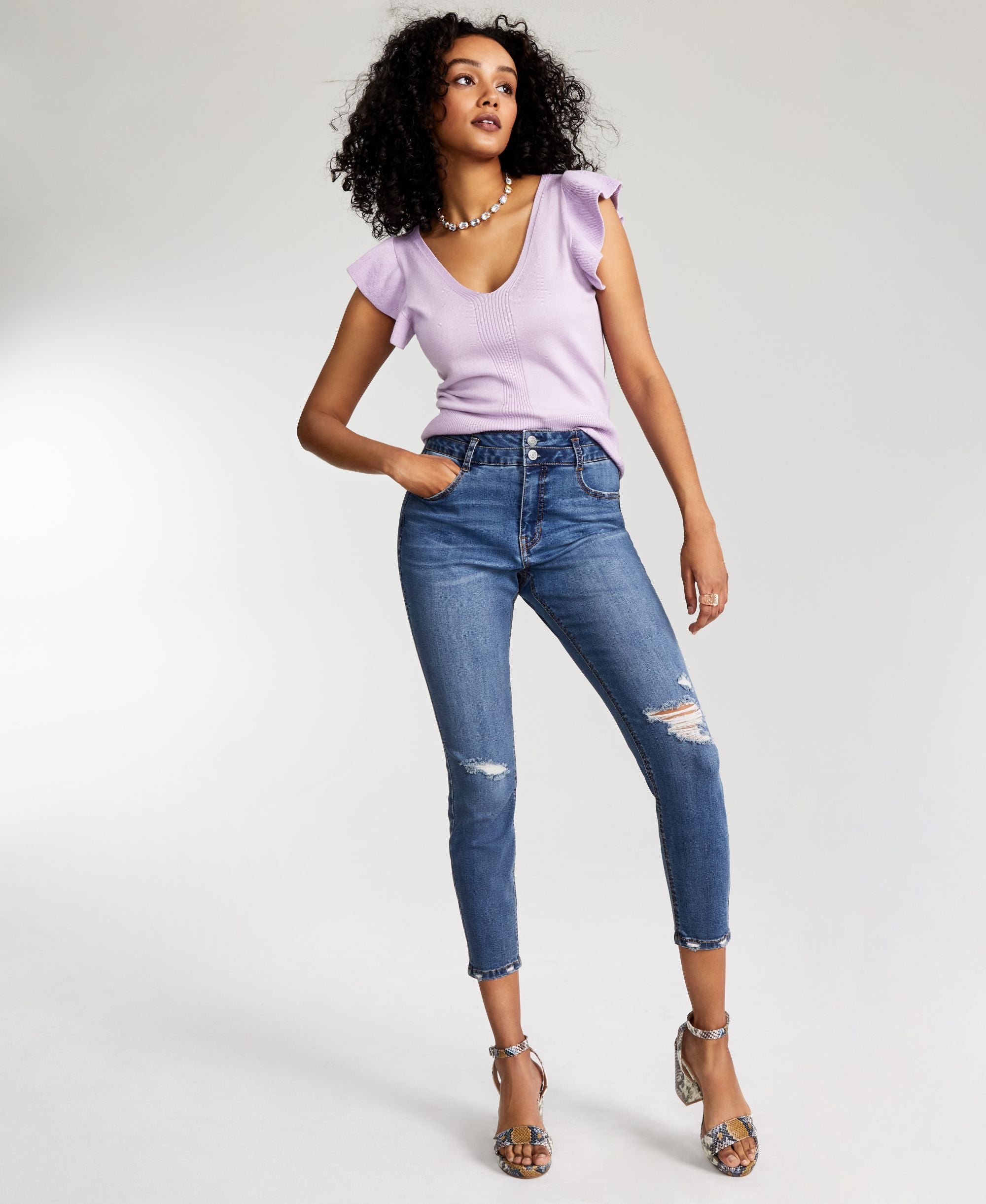 Vanilla Star Juniors' Curvy Double-Button Skinny Jeans