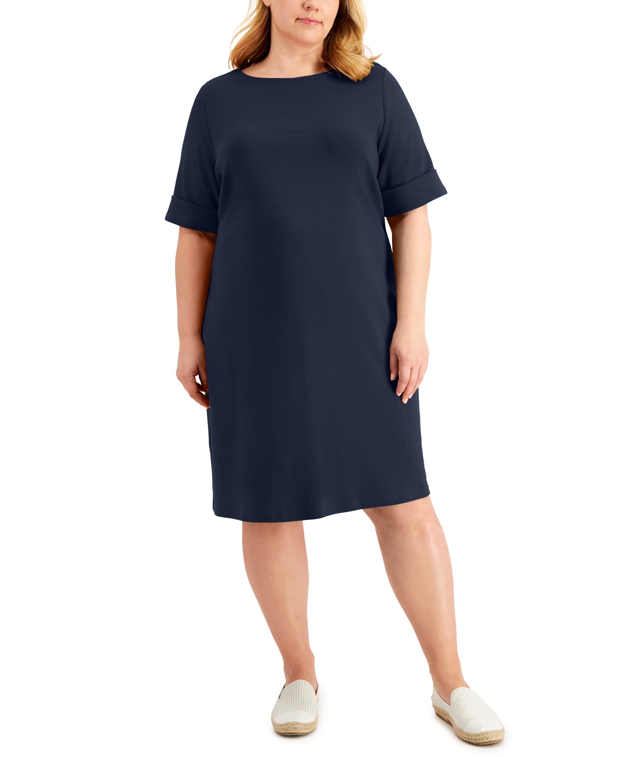 Karen Scott Plus Size Solid Boat Neck Dress