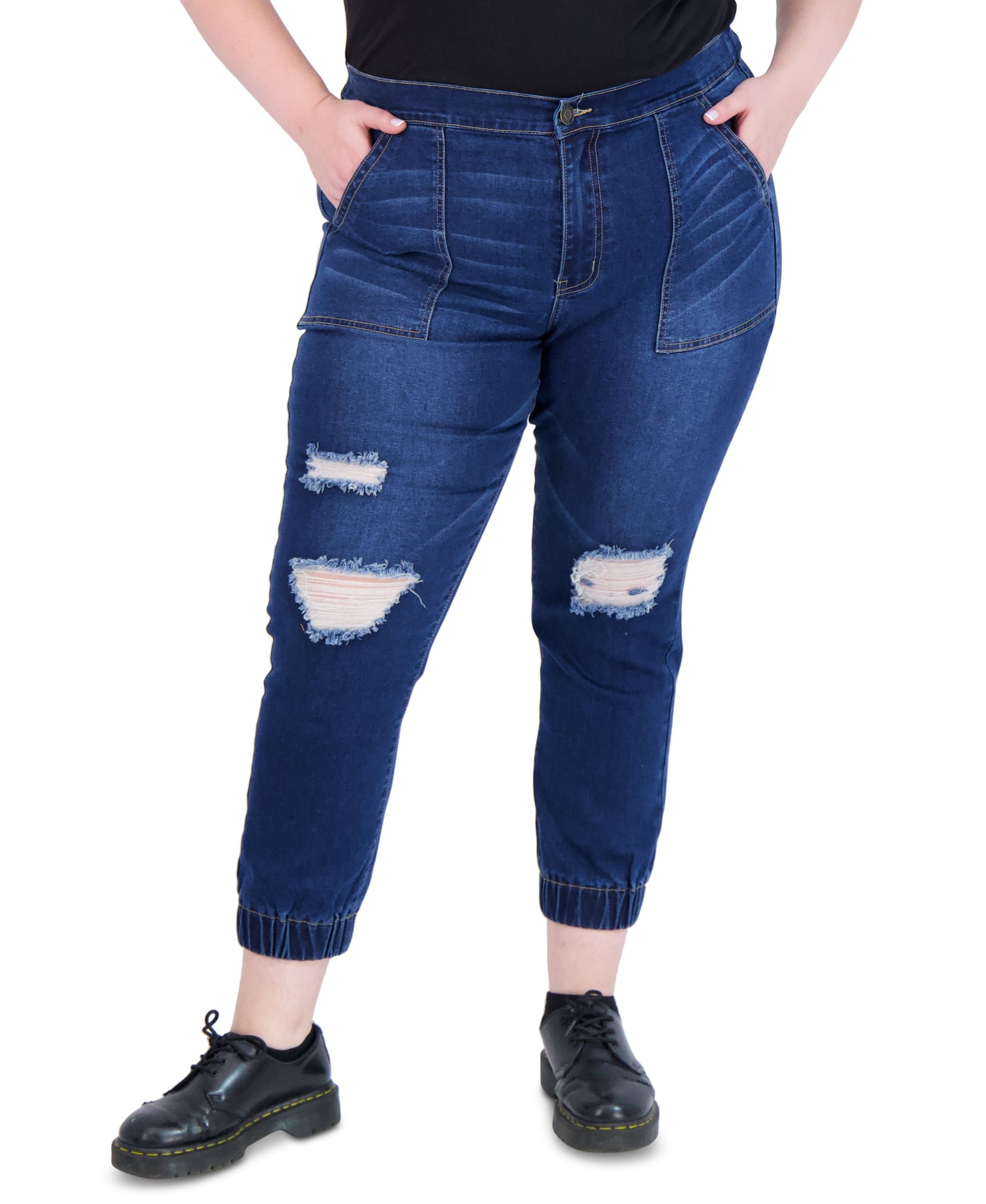 Gogo Jeans Trendy Plus Size Destructed High Rise Jogger Jeans