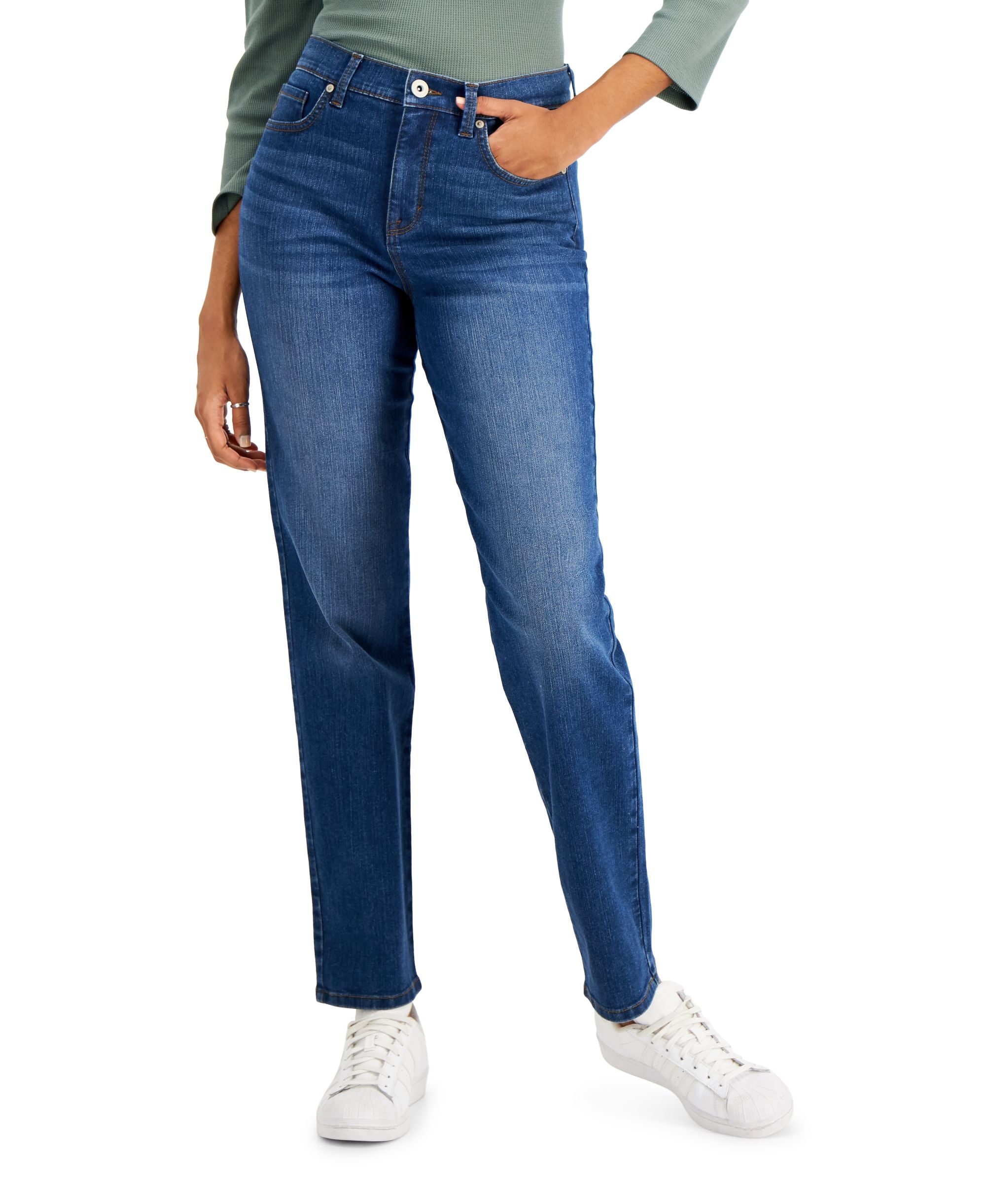 Style & Co Petite High Rise Natural Straight Leg Jeans