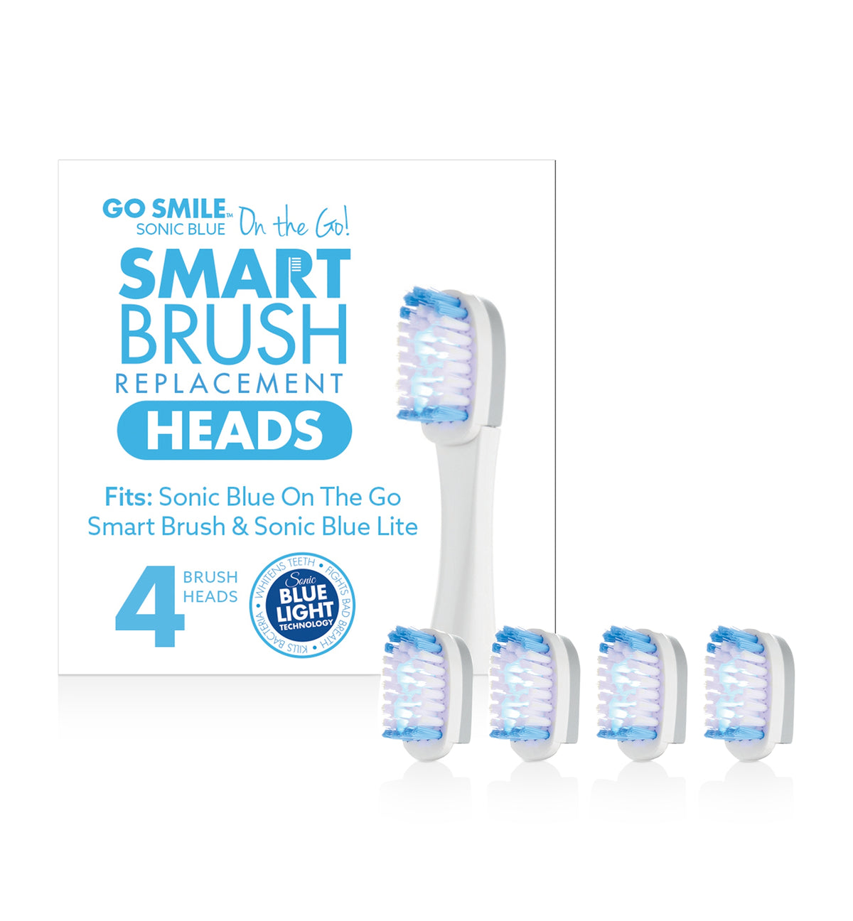 On The Go Sonic Blue Replacement Brush Heads, Set of 4