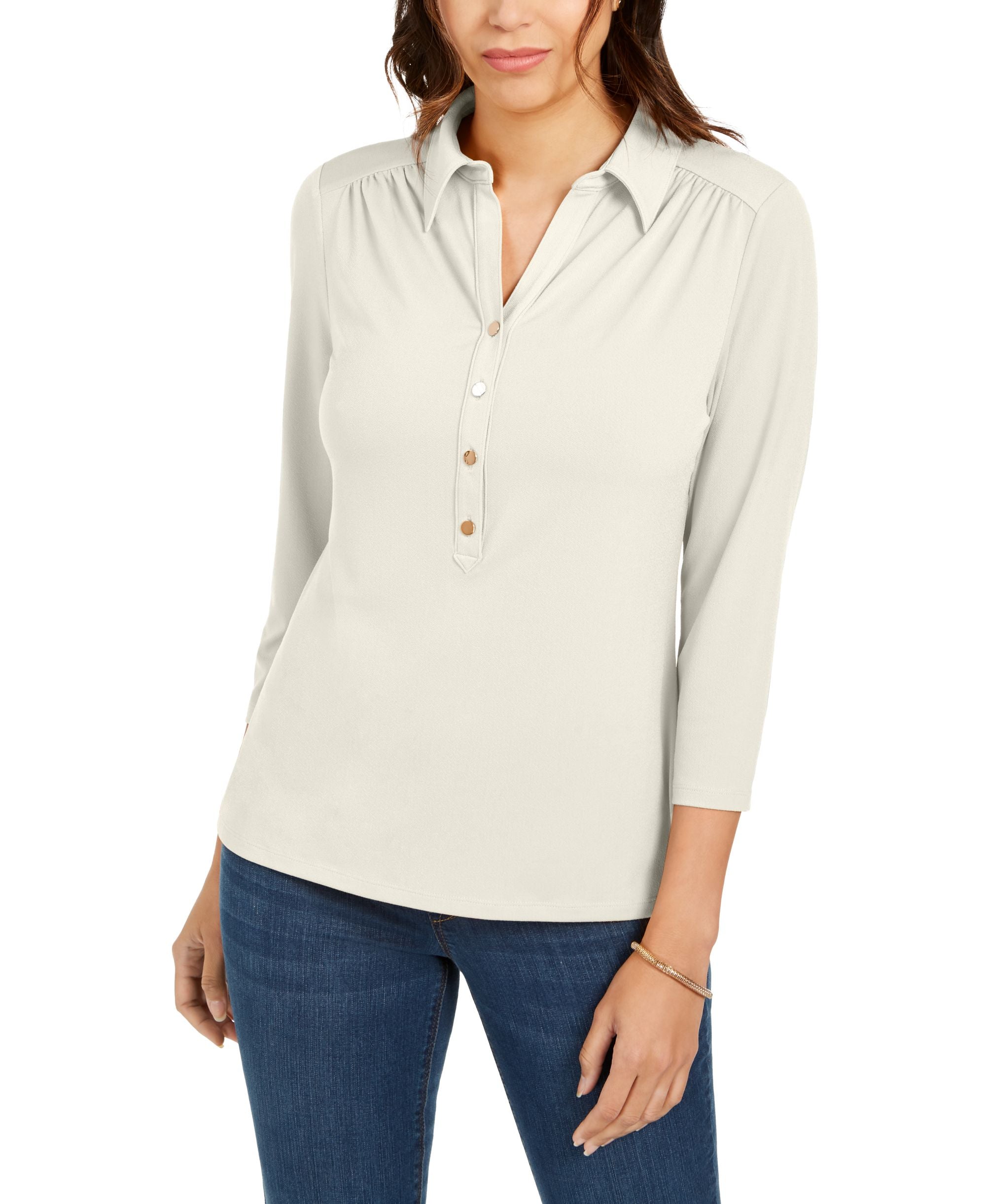 Petite 3/4-Sleeve Polo Top