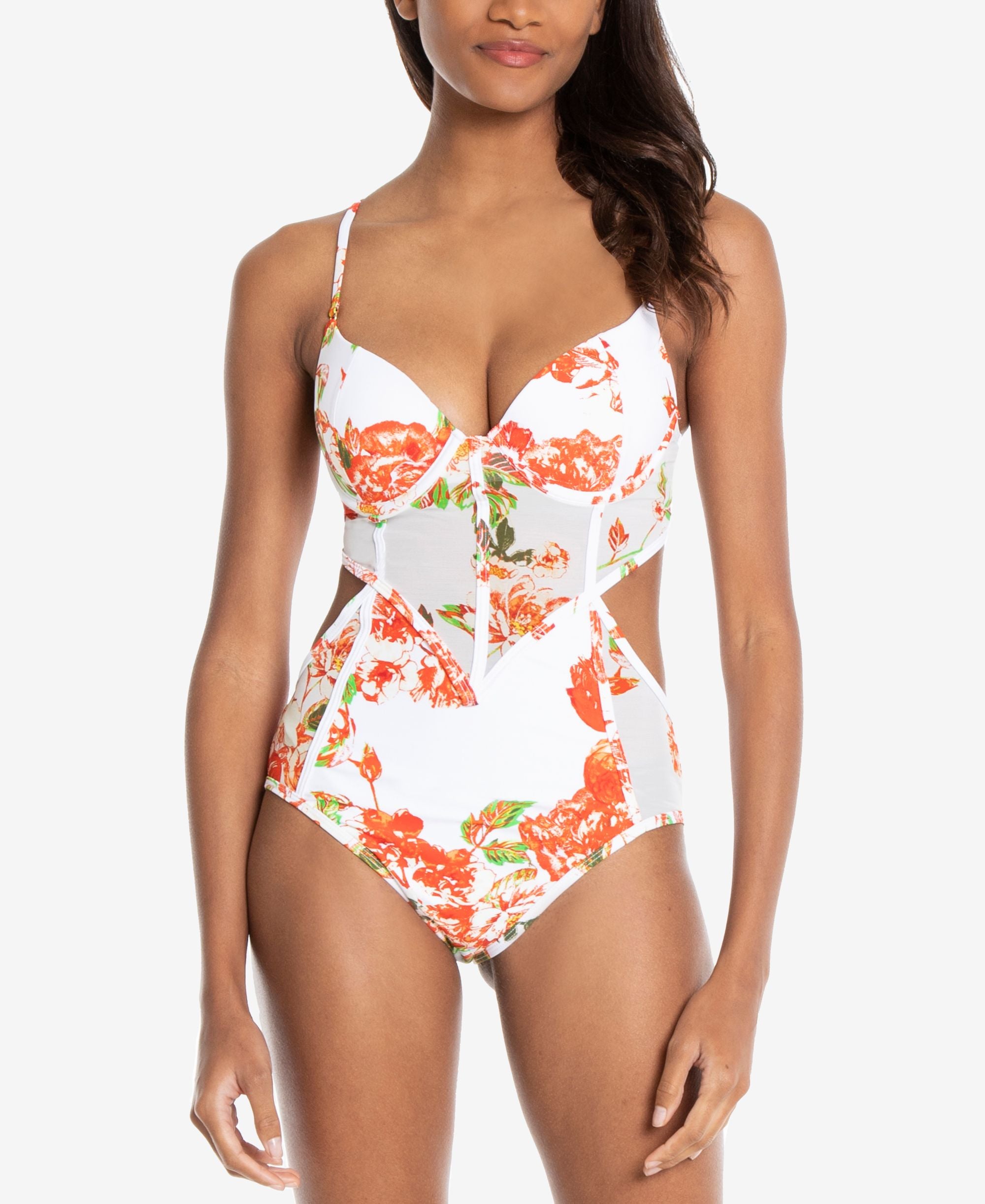 Mesh Insert Floral One-Piece Swimsuit