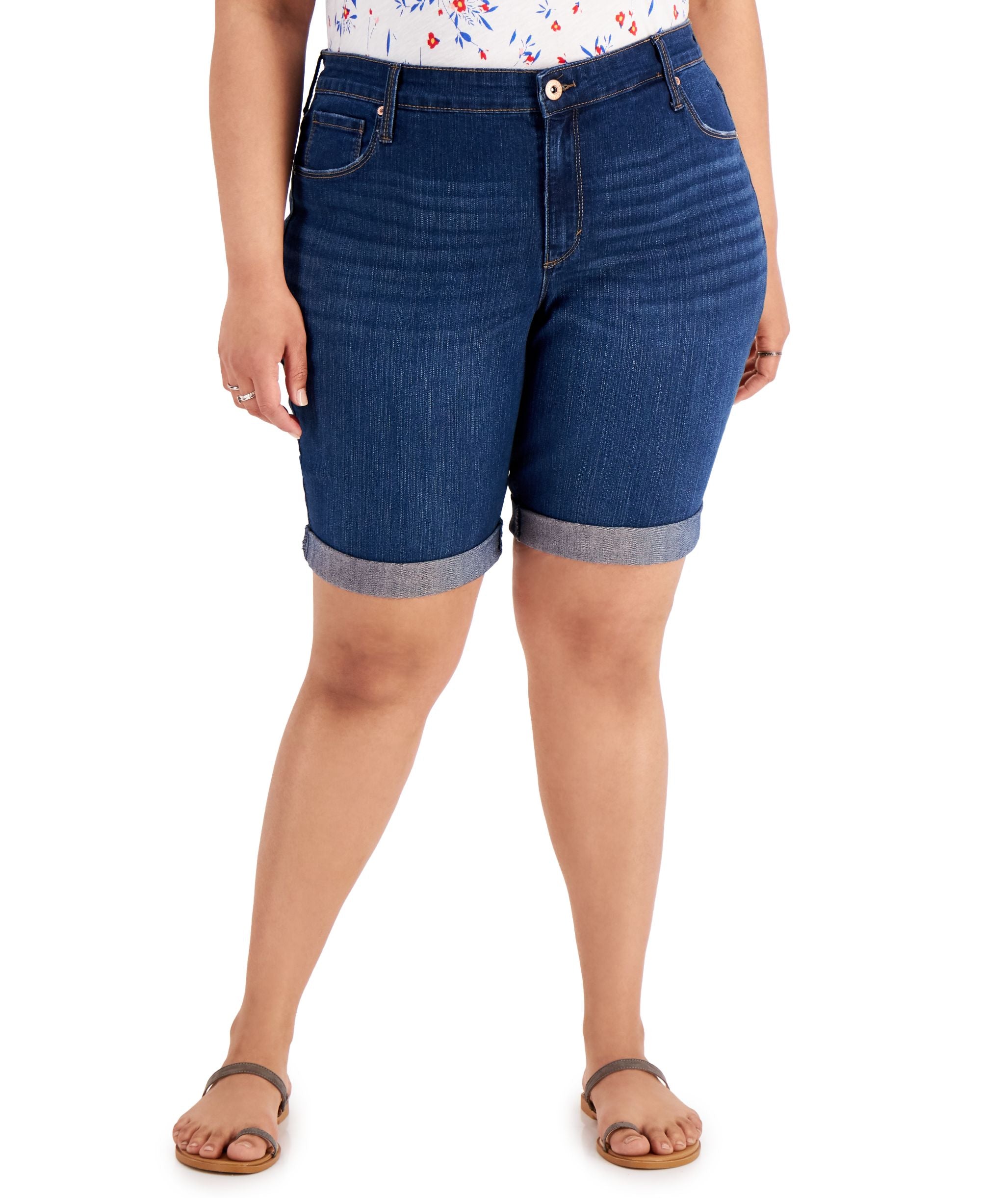 Plus Size Cuffed Denim Bermuda Shorts