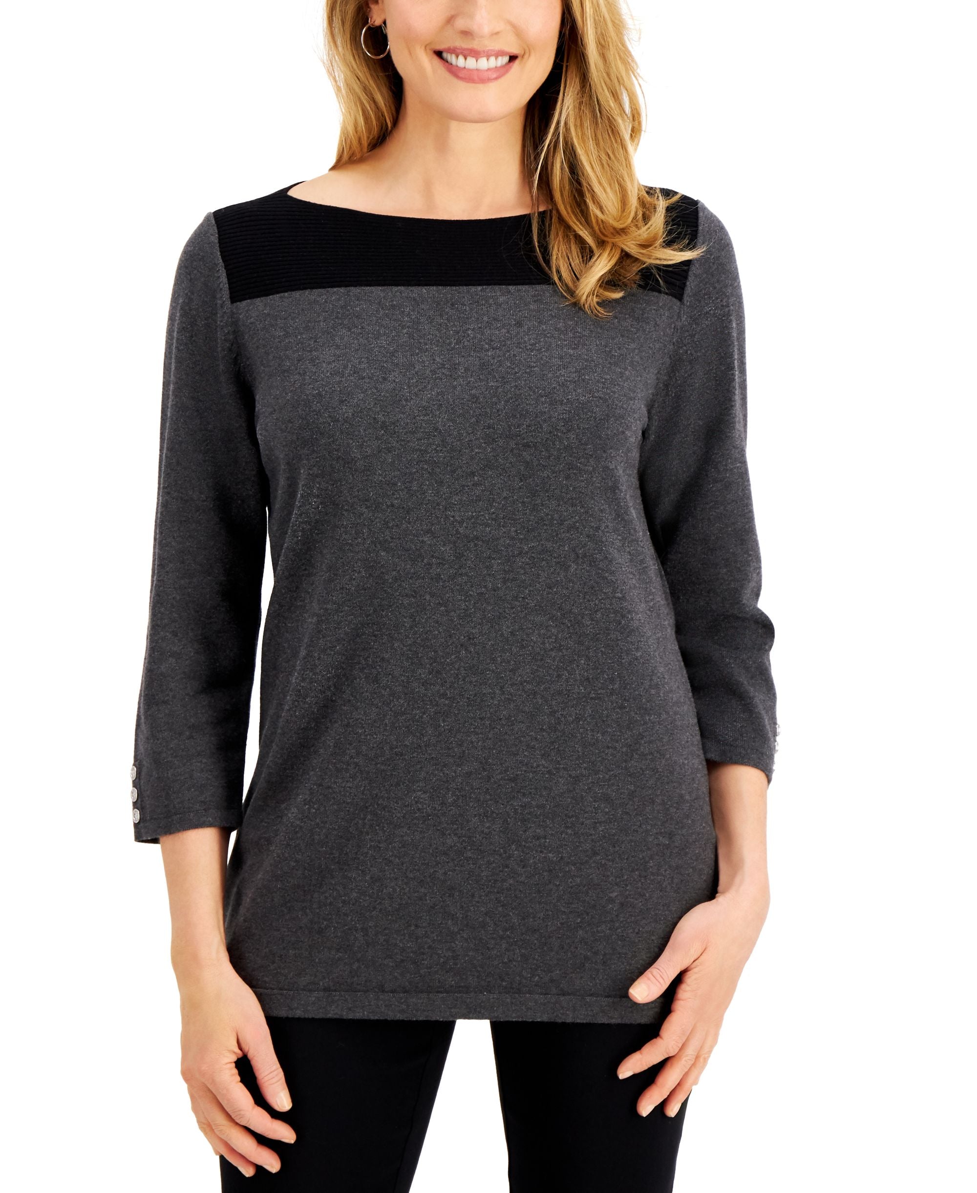 Karen Scott Colorblocked Boat Neck Top