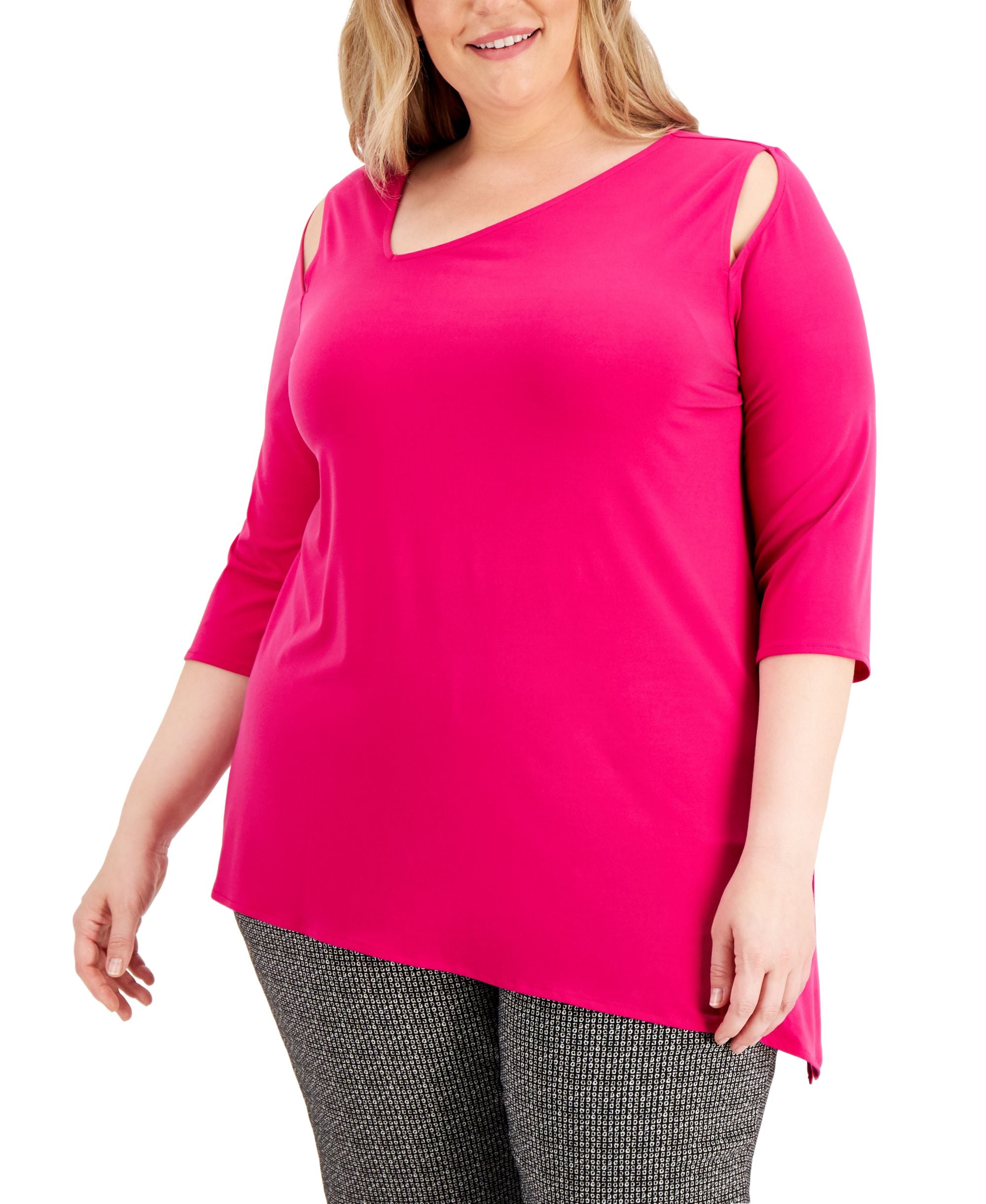 Alfani Plus Size Asymmetrical Cutout Top
