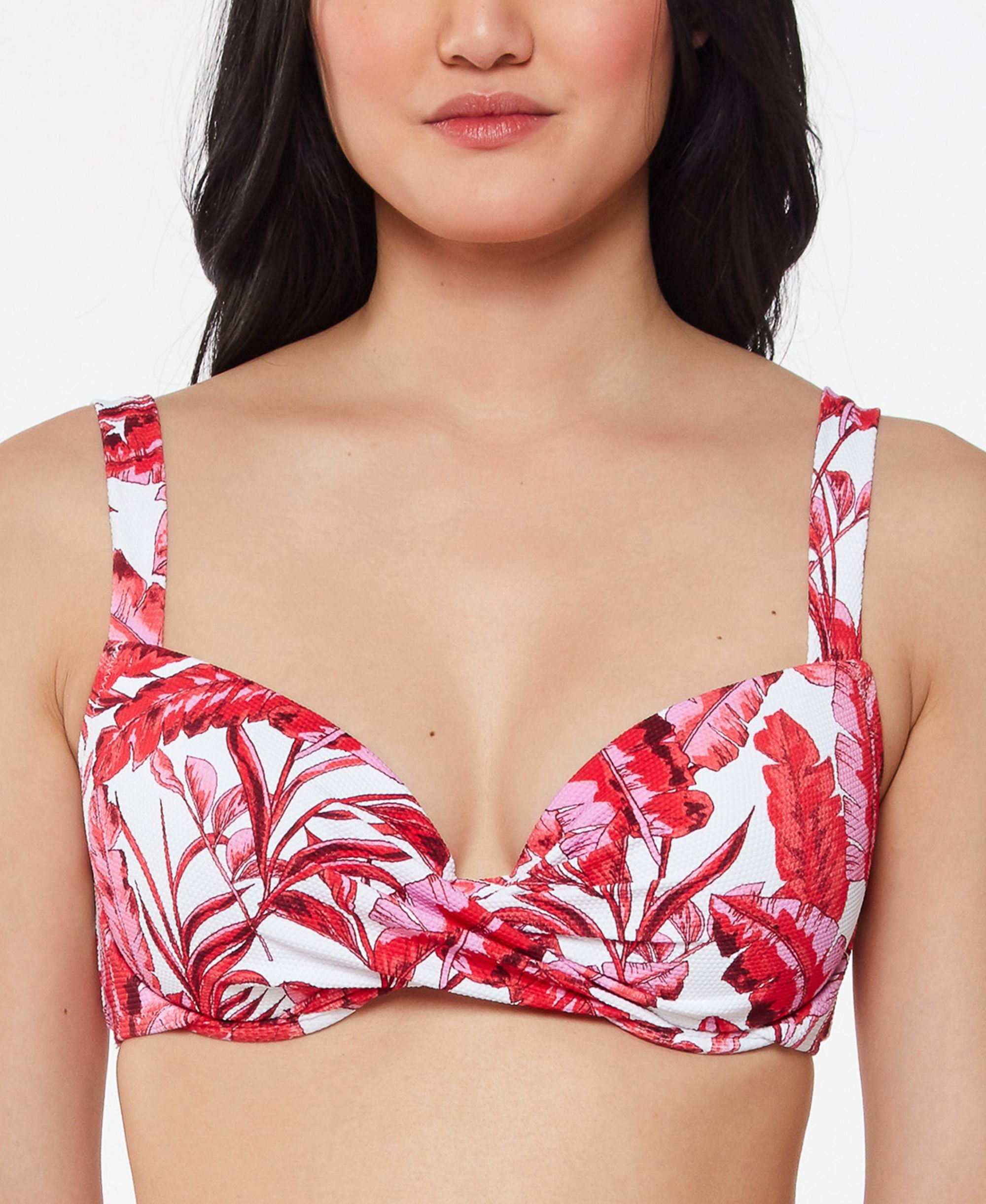 Printed Paradiso Palm Twist-Front Bikini Top