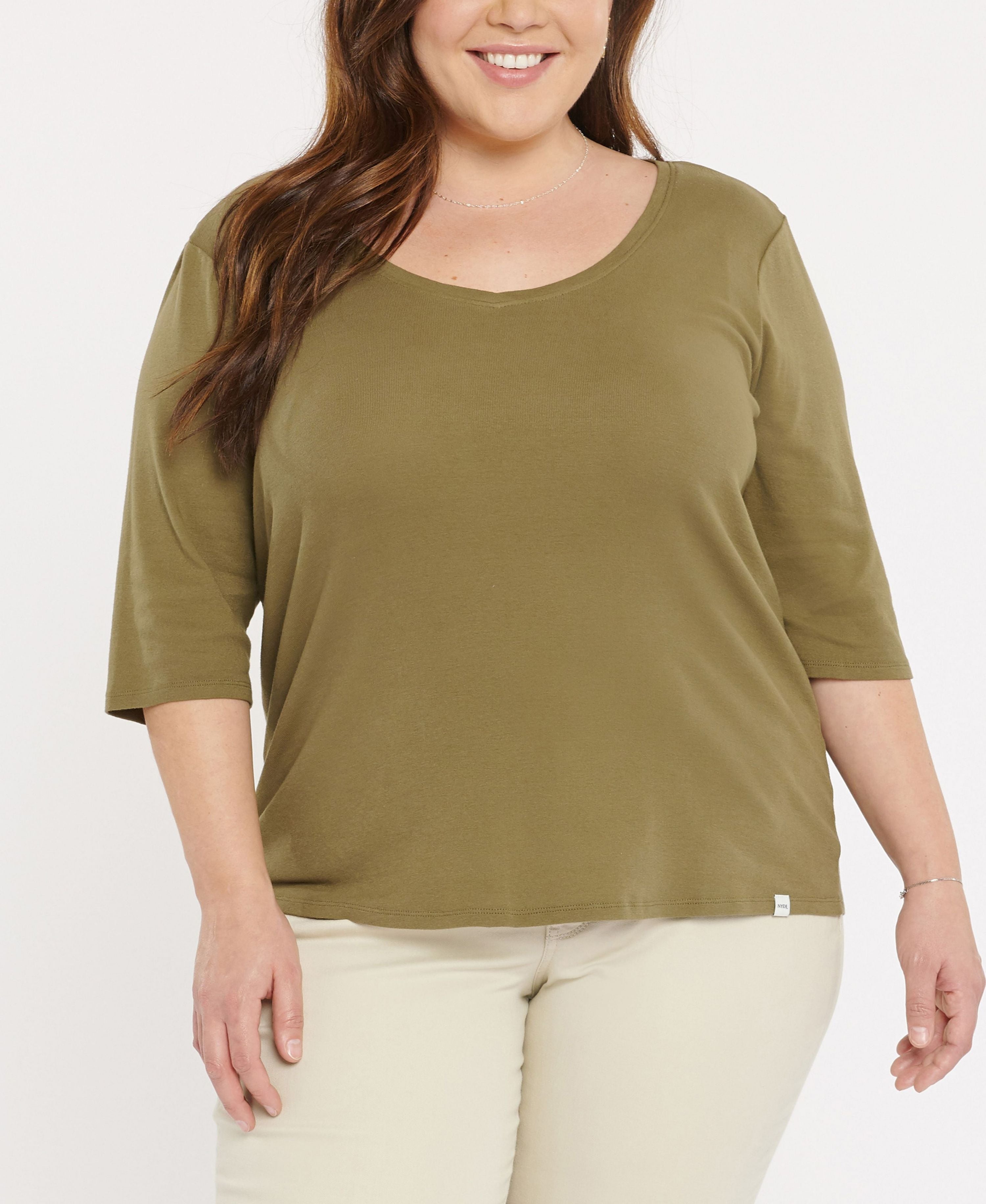 Plus Size Forever Comfort Elbow Sleeve Ribbed V-Neck T-shirt