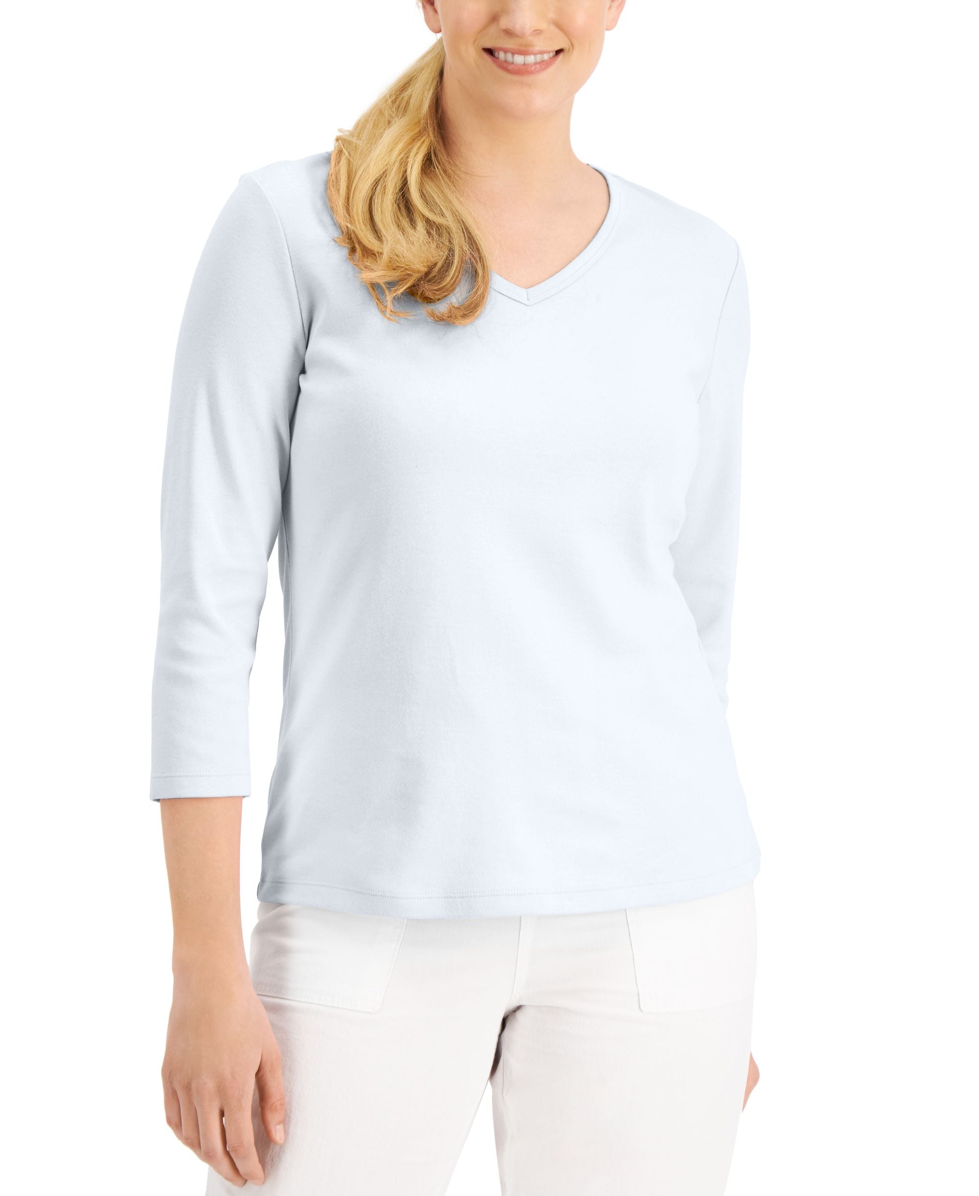 Karen Scott Cotton V Neck Top