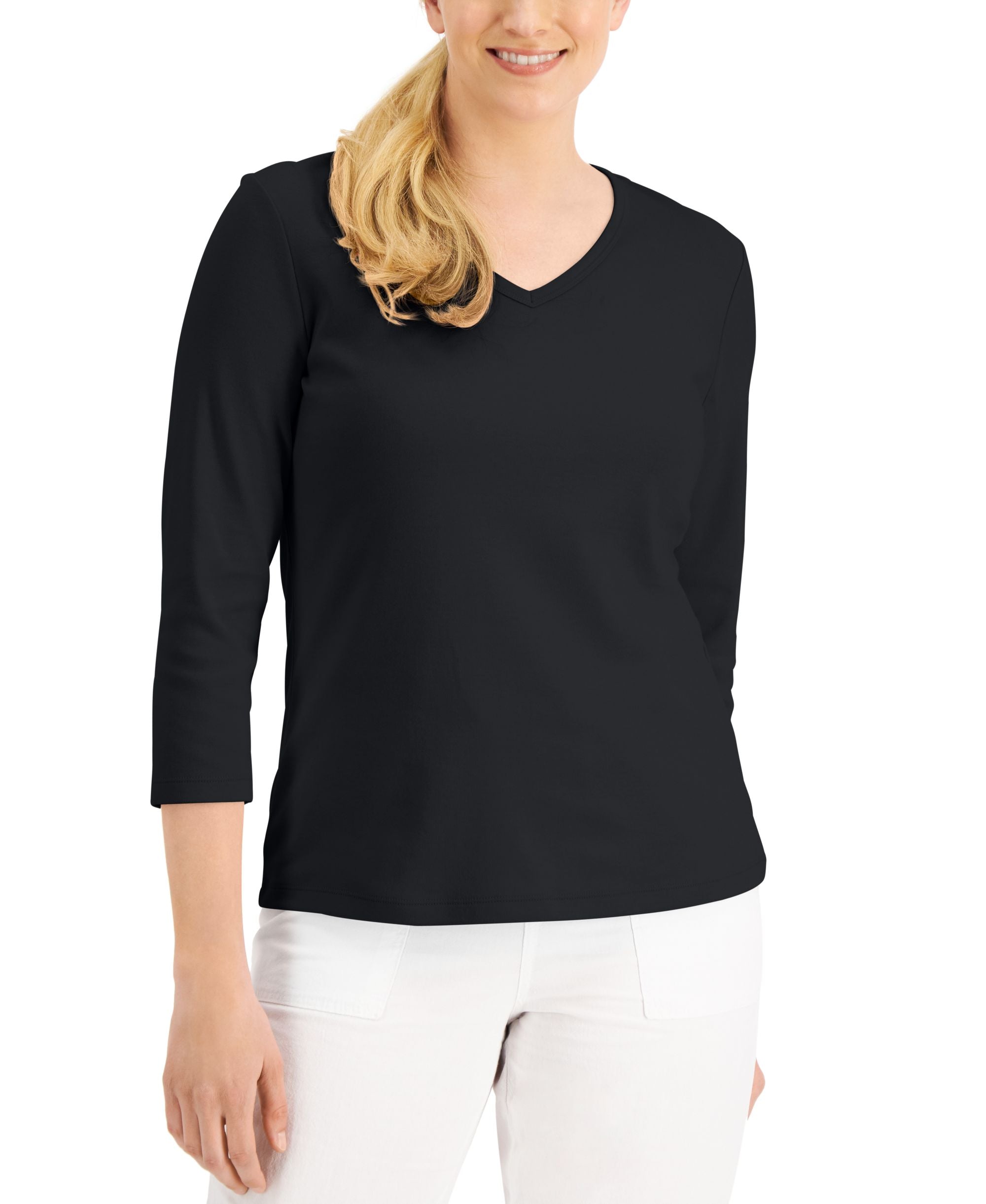 Karen Scott Cotton V Neck Top
