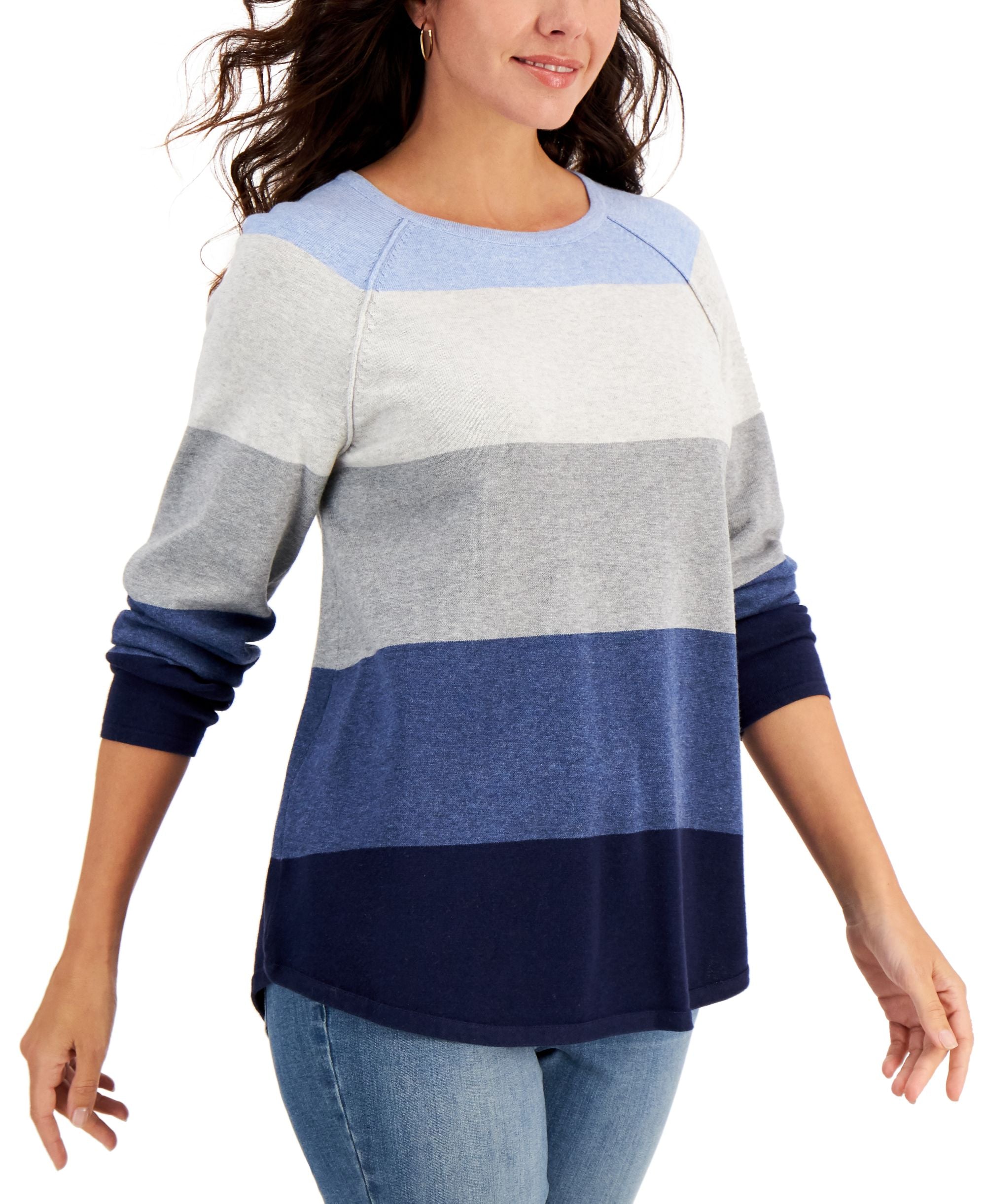 Karen Scott Taylor Cotton Colorblocked Sweater