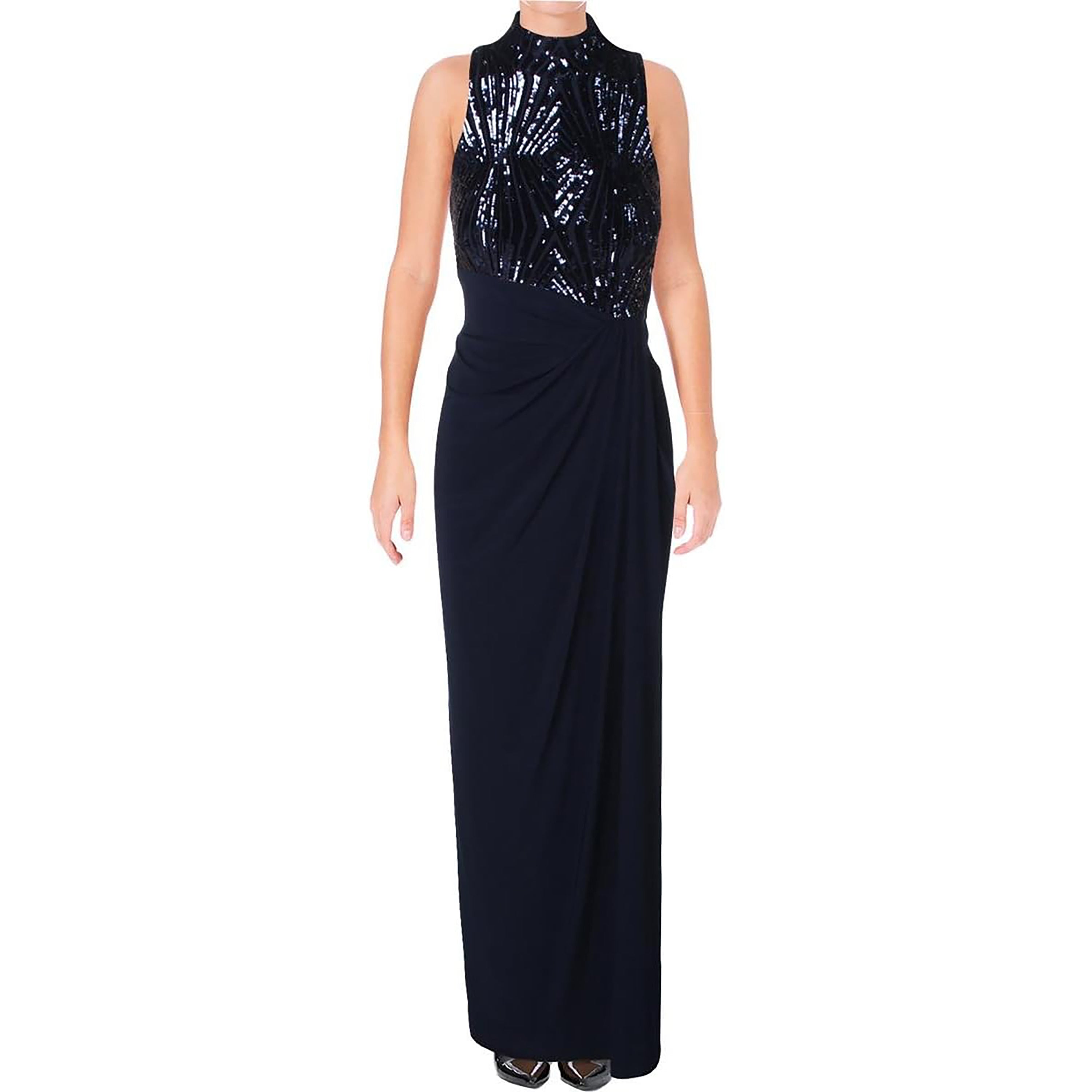 Lauren Ralph Lauren Womens Meade Fold-Over Mock Neck Evening Dress