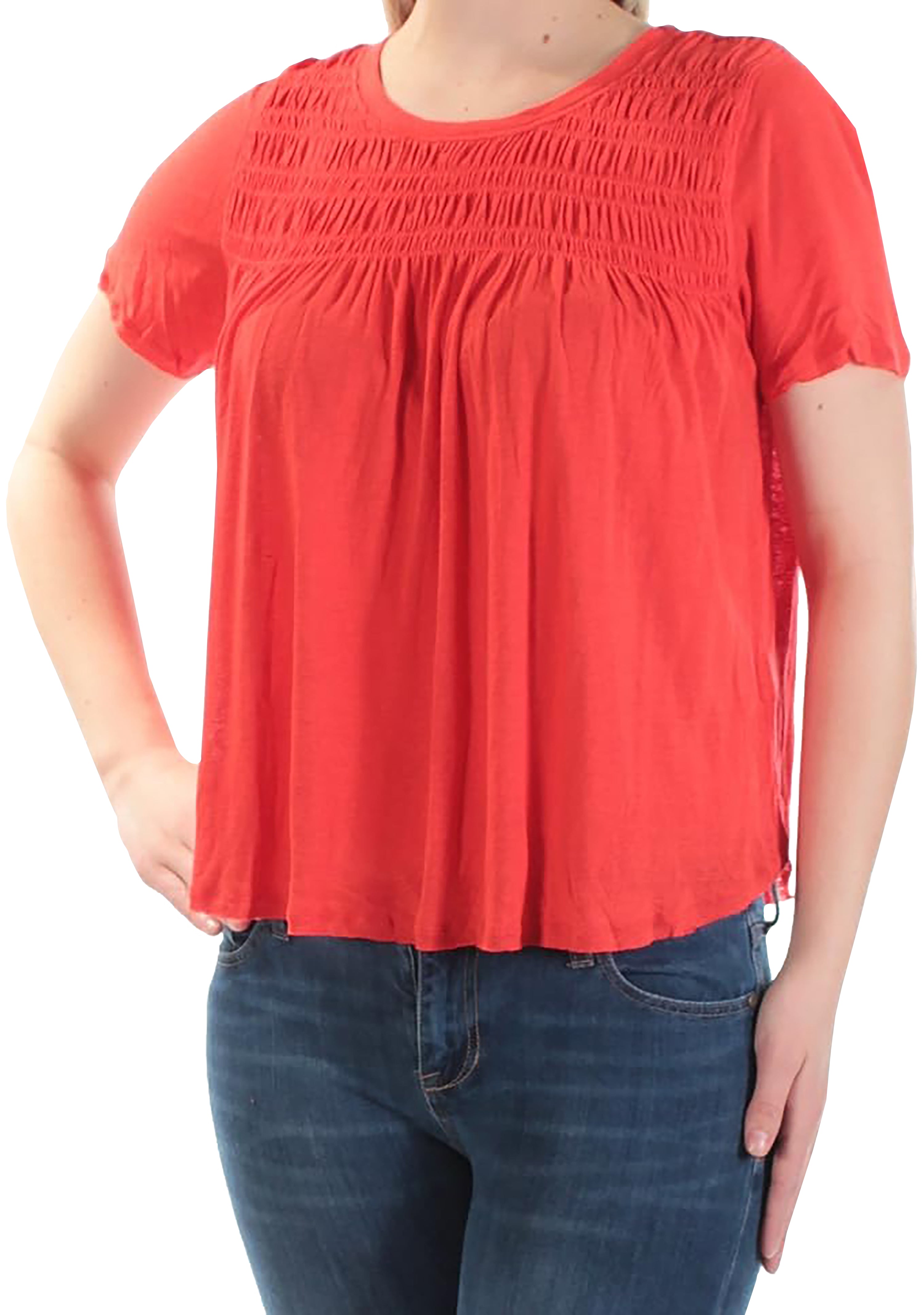 Free People Womens Linen Smocked Casual Top