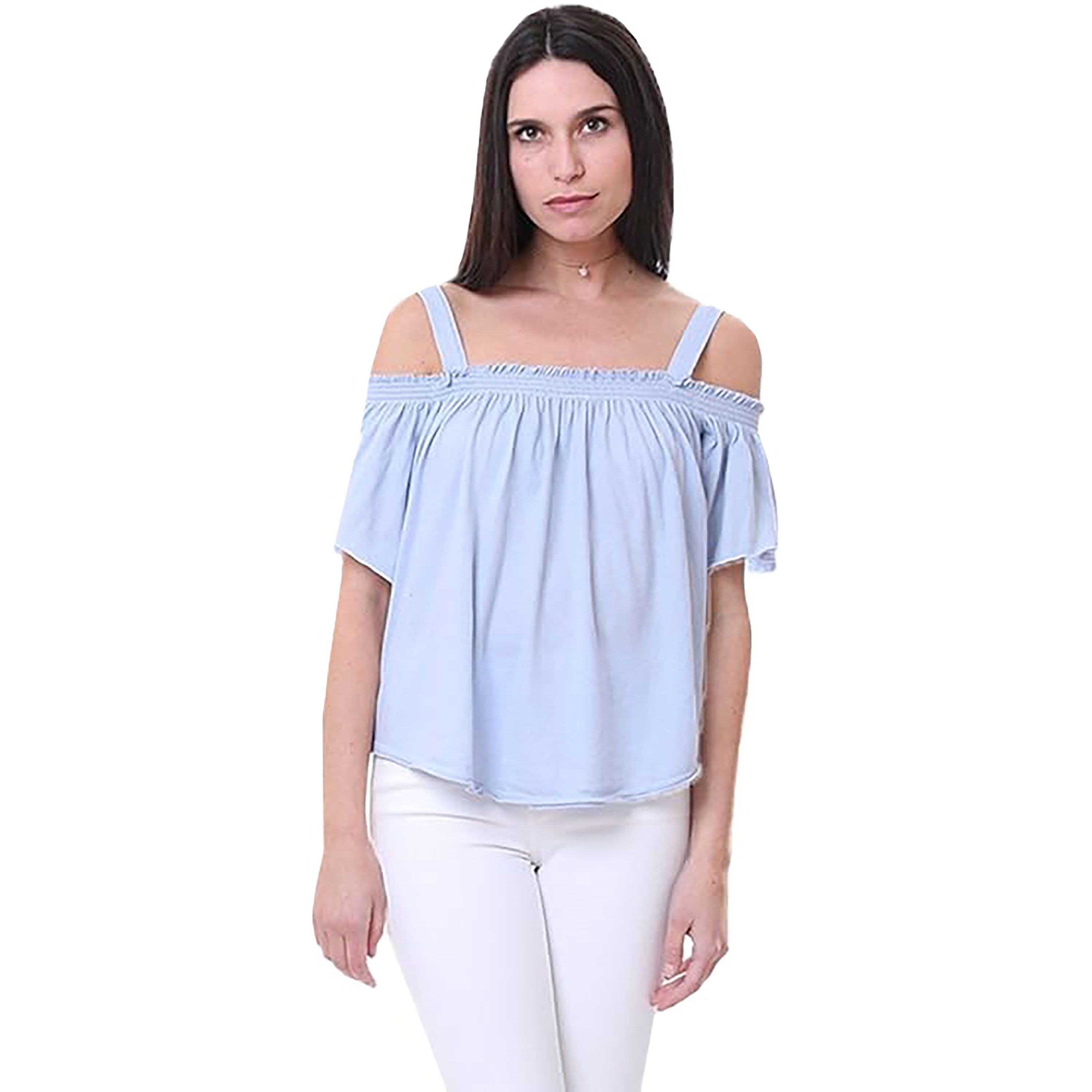 We The Free Womens Ruffled Off-The-Shoulder Casual Top Sky L